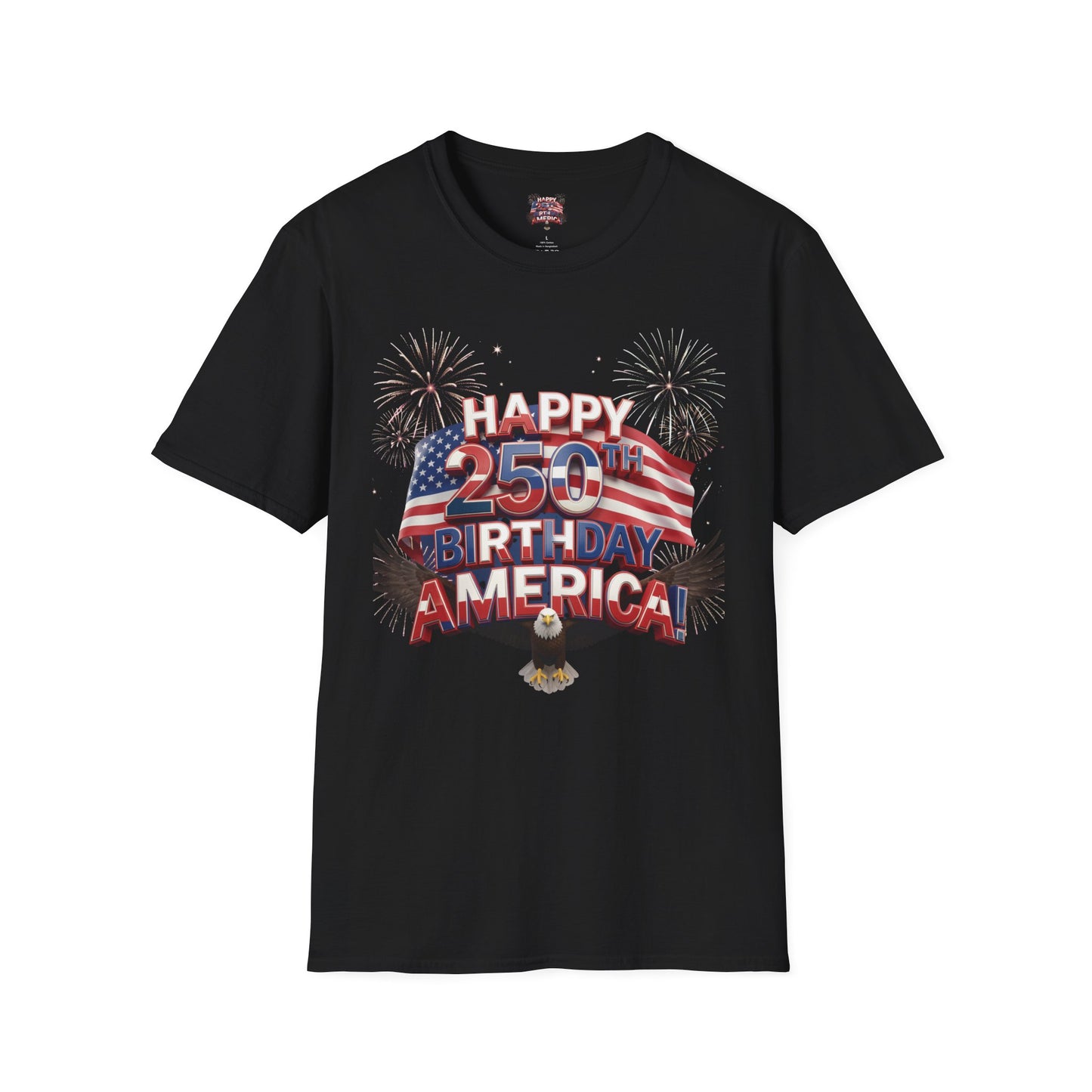 Happy 250th Birthday America T-Shirt - Patriotic Eagle Fireworks Tee