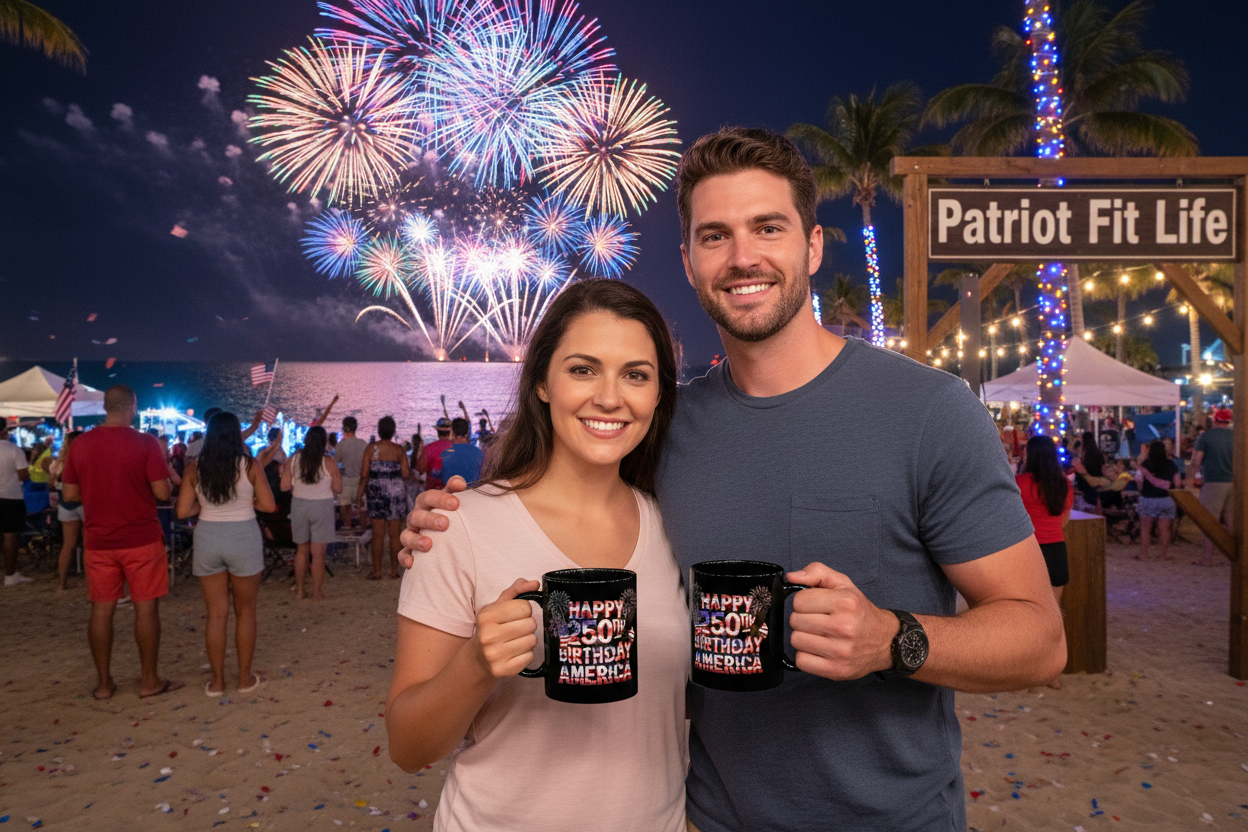 Happy 250th Birthday America Mug - Patriotic Fireworks Black Ceramic Coffee Cup  11 oz & 15 oz