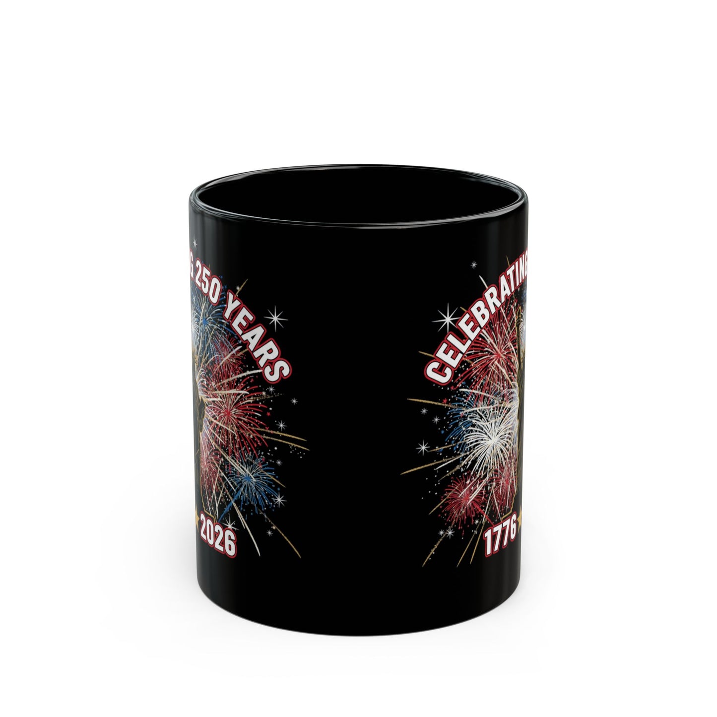 Celebrating 250 Years 1776-2026 Black Mug | Patriotic Anniversary Coffee Cup