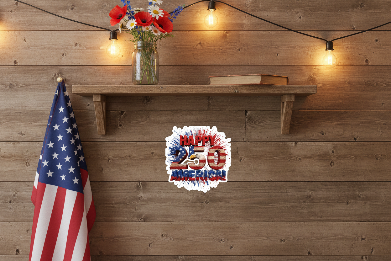 Happy 250th Birthday America Kiss-Cut Sticker | Patriotic Eagle & Flag Vinyl Decal | 4 Sizes | 1776-2026