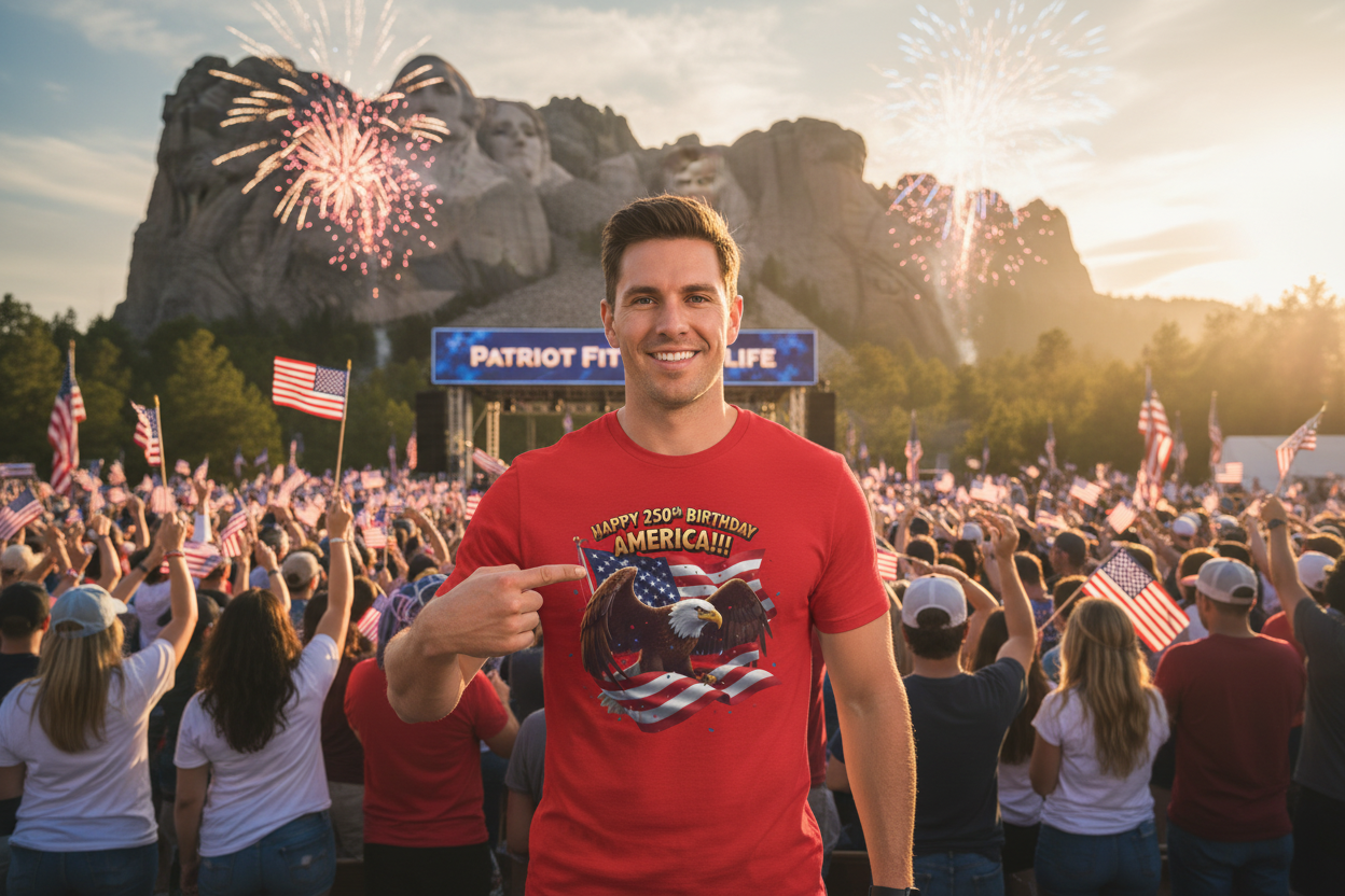Happy 250th Birthday America Eagle T-Shirt  Patriotic Flag Tee