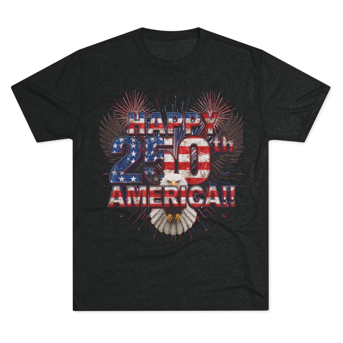 Happy 250th America T-Shirt | Patriotic Eagle Fireworks Tri-Blend Tee | July 4th 2026