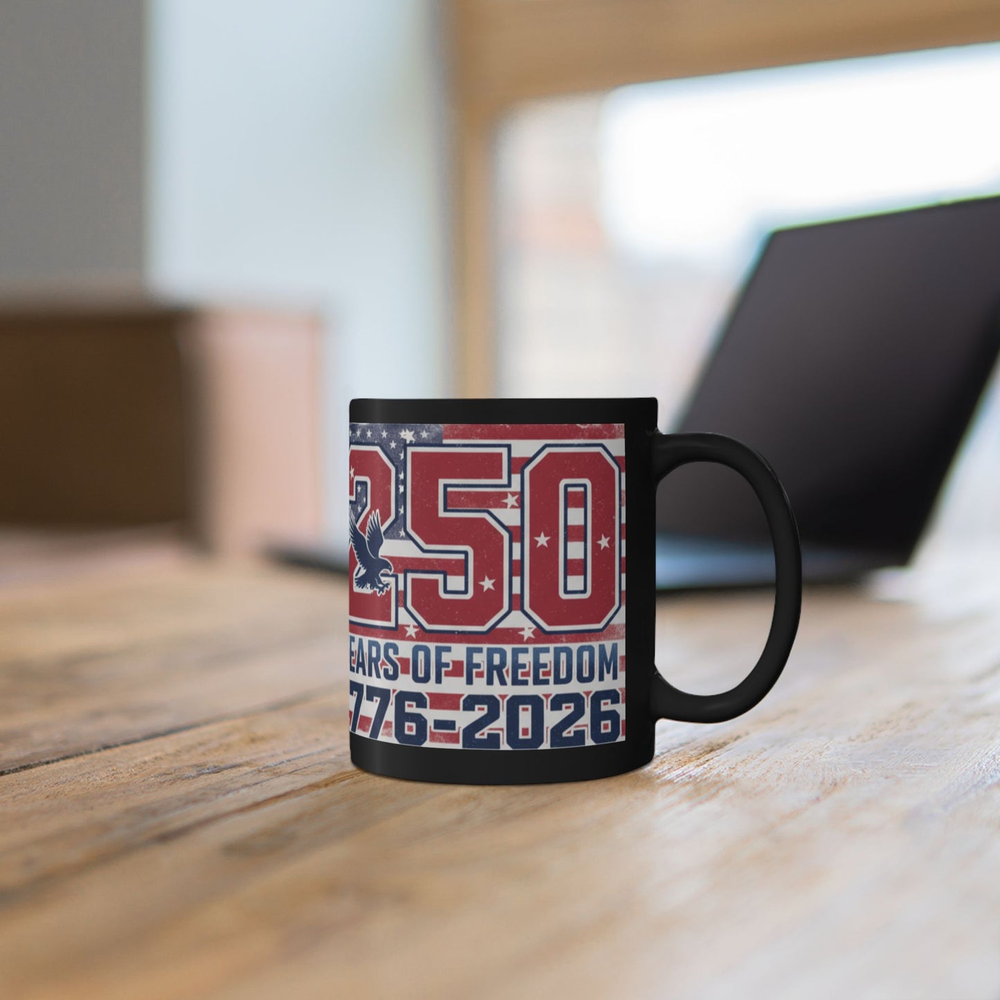 250 Years of Freedom 1776-2026 Black Mug | Patriotic Anniversary Coffee Cup