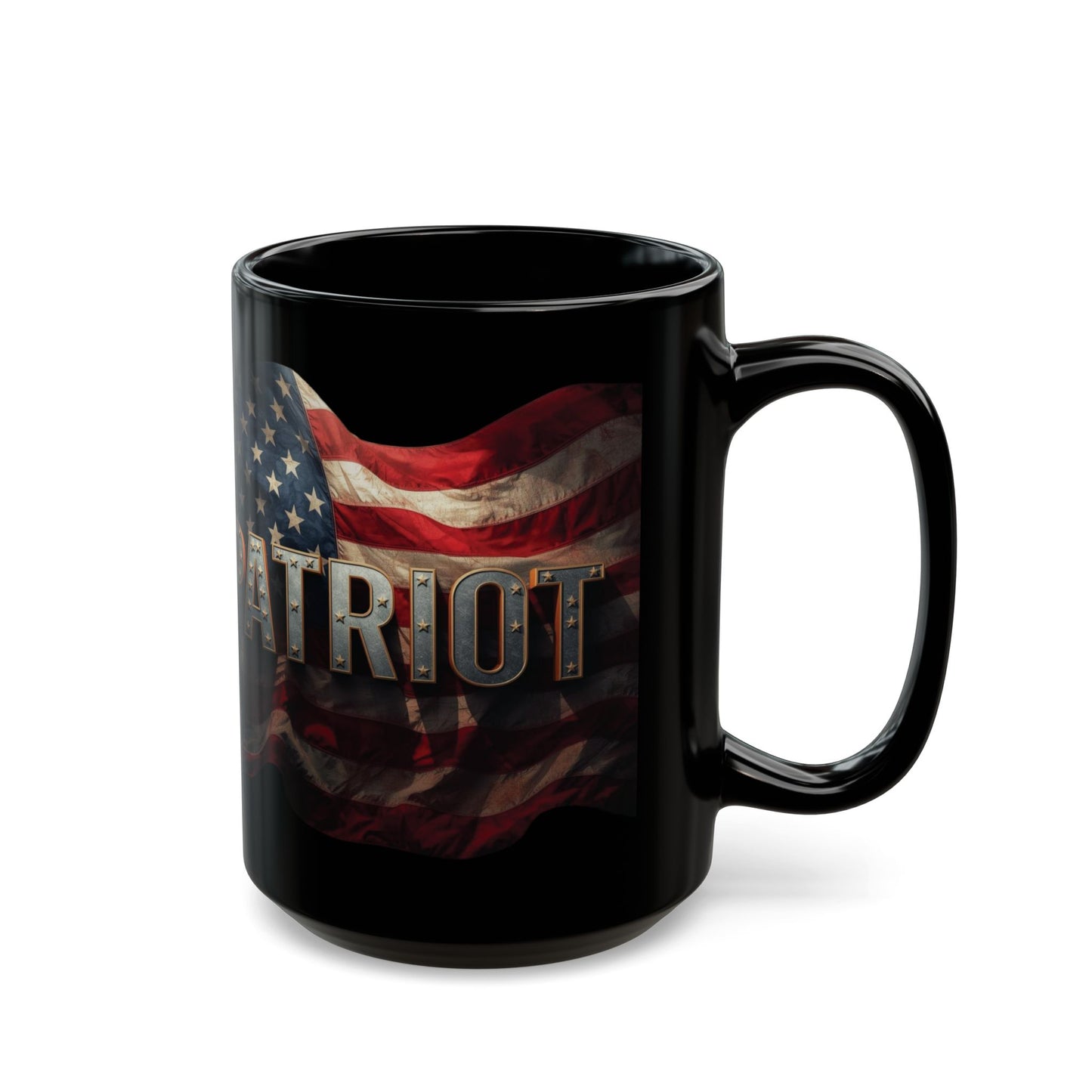 Patriot Mug - American Flag Black Ceramic Coffee Cup  11 oz & 15 oz