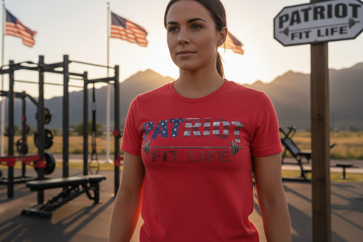 Patriot Fit Life T-Shirt | American Flag Barbell Gym Tee