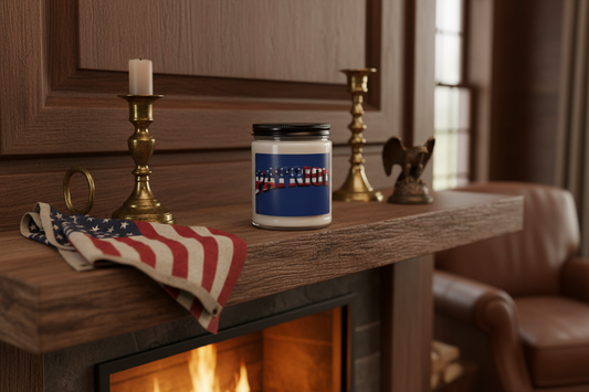 Patriot Soy Candle - 9oz Scented Glass Jar with American Flag Design
