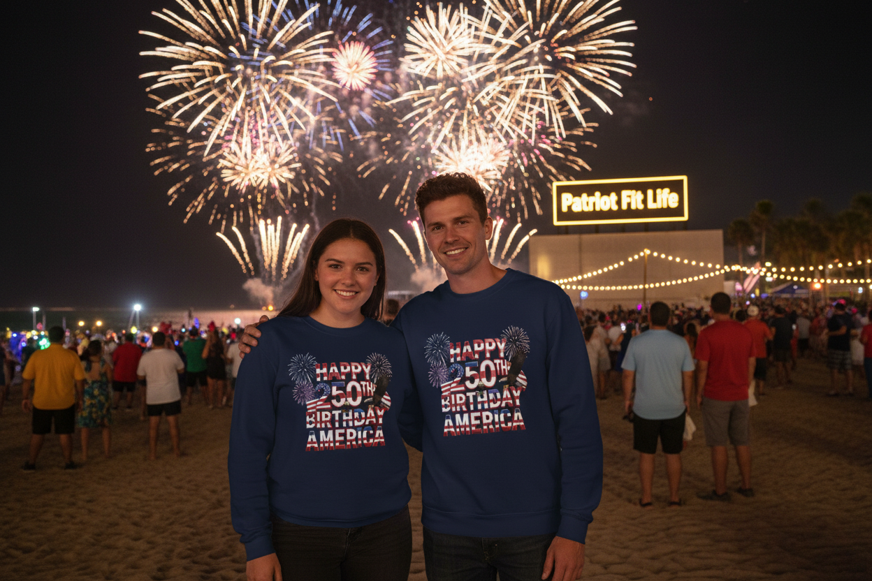 Happy 250th Birthday America Sweatshirt - Patriotic Fireworks Crewneck | Unisex