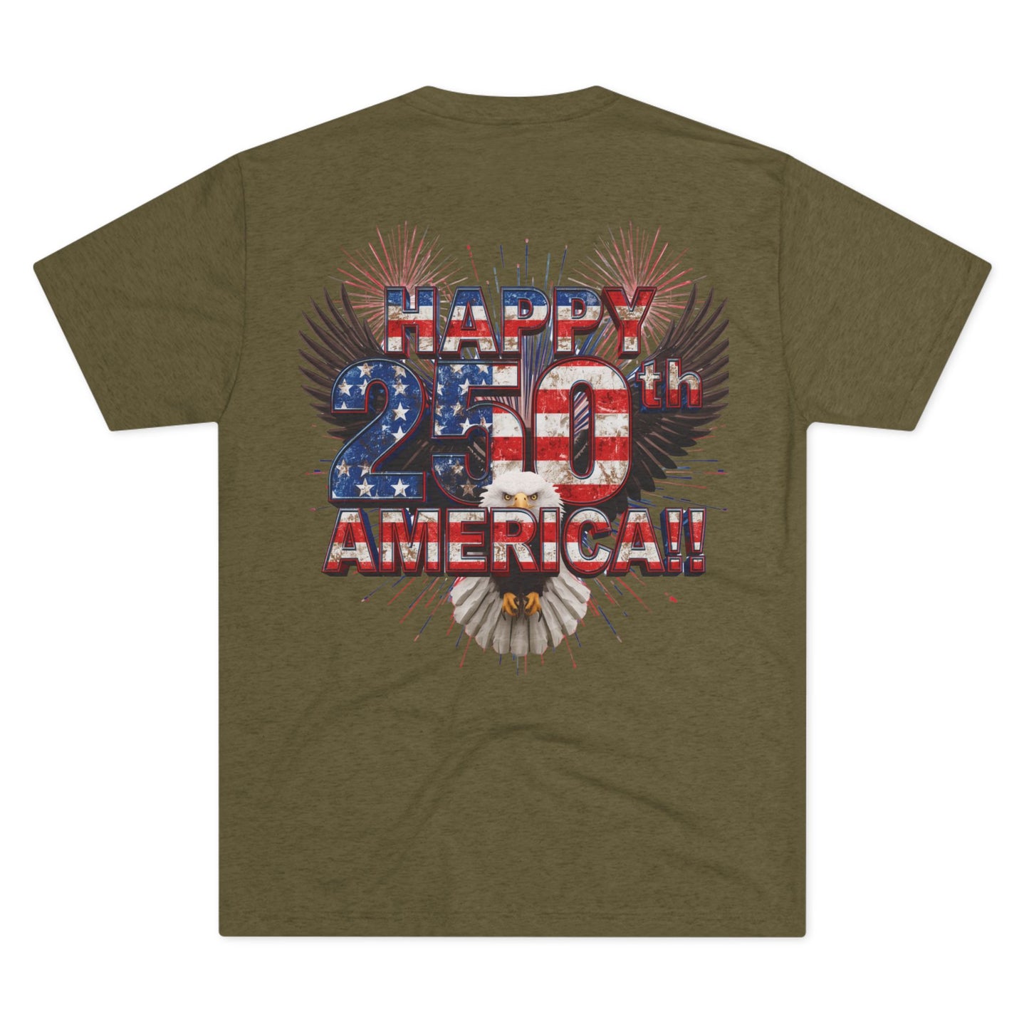 Happy 250th America T-Shirt | Patriotic Eagle Fireworks Tri-Blend Tee | July 4th 2026
