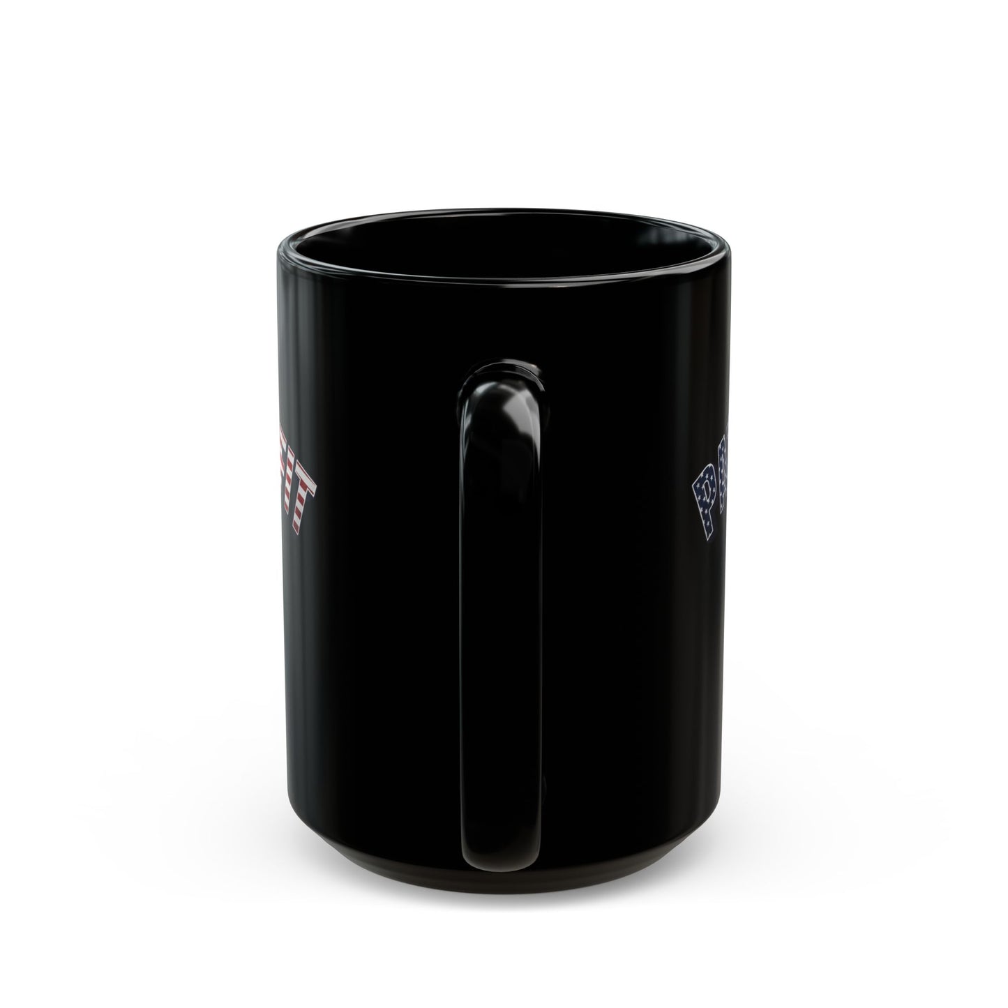 Patriot Fit - Black Mug — American Flag Text Coffee Cup (11oz, 15oz)