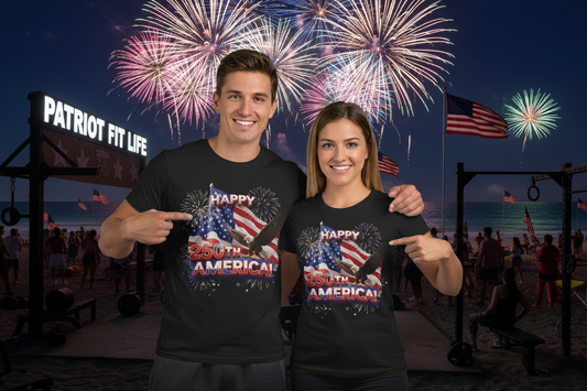 Happy 250th America Eagle Fireworks T-Shirt | Patriotic Tee