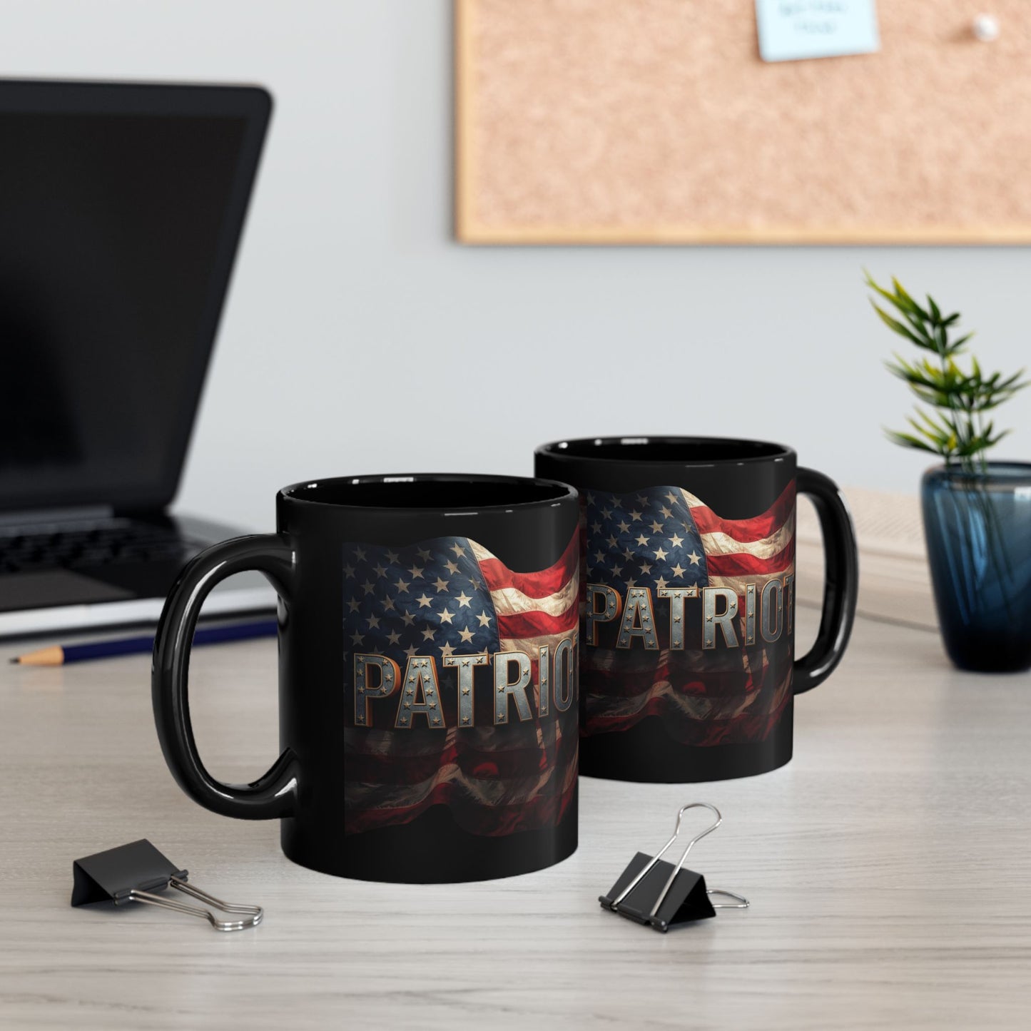 Patriot Mug - American Flag Black Ceramic Coffee Cup  11 oz & 15 oz
