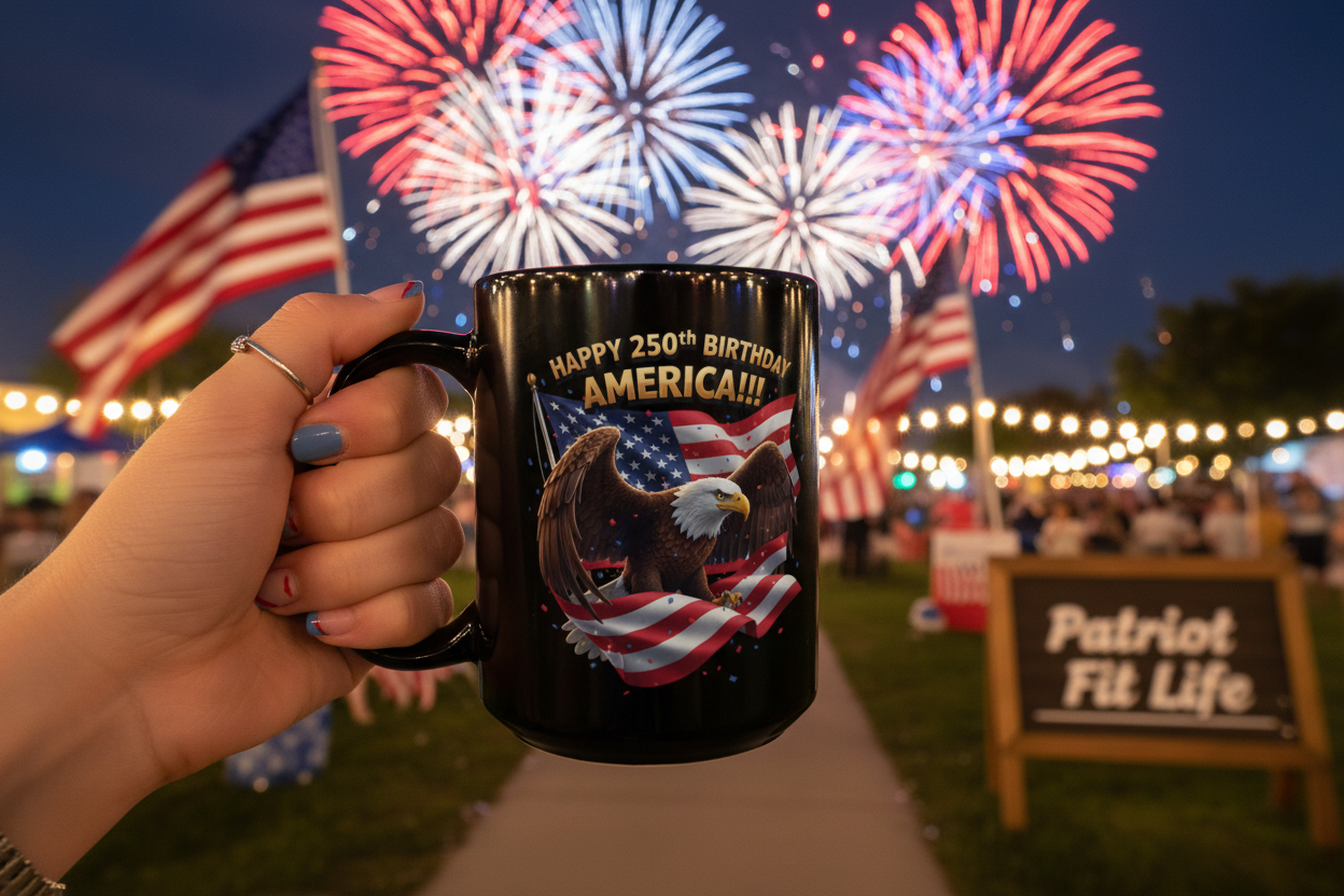 Happy 250th Birthday America Eagle Mug | Patriotic Ceramic Coffee Mug