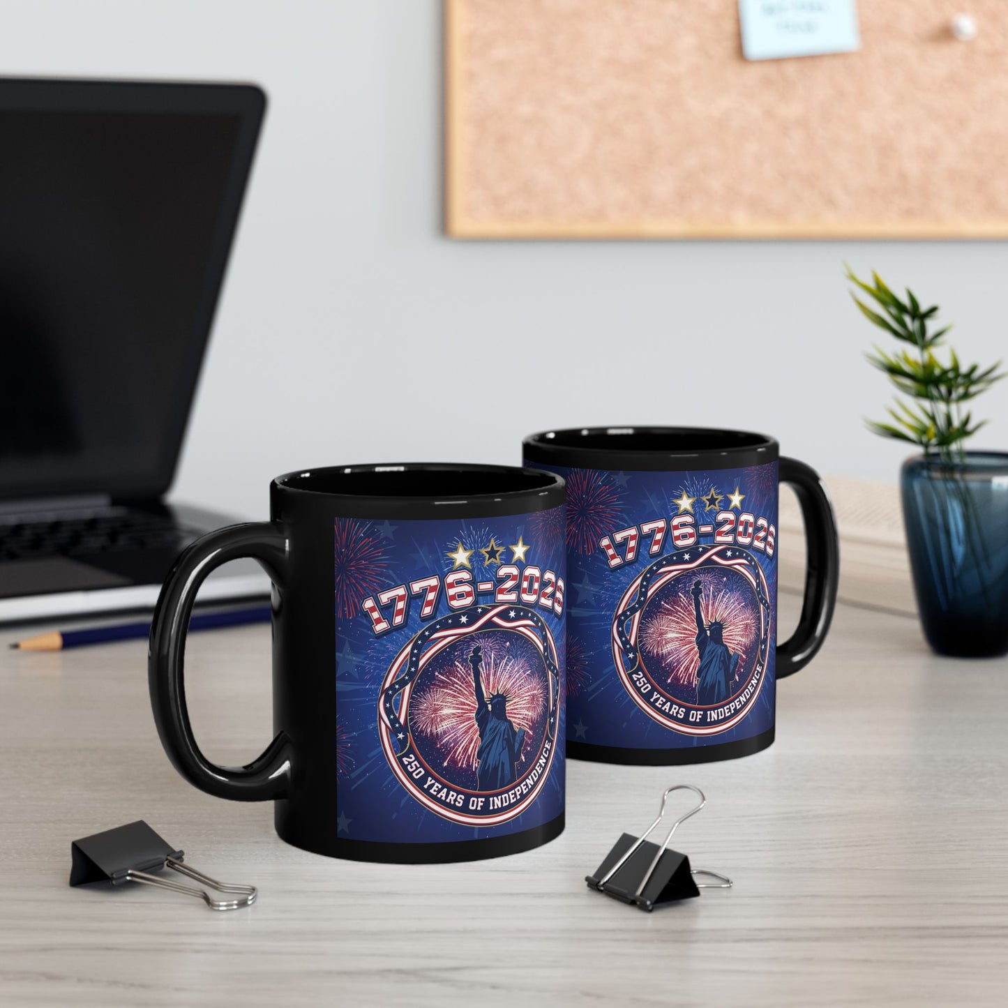 Independence Day 1776-2026 Black Mug — 250 Years of Freedom Patriotic Coffee Cup 11oz/15oz