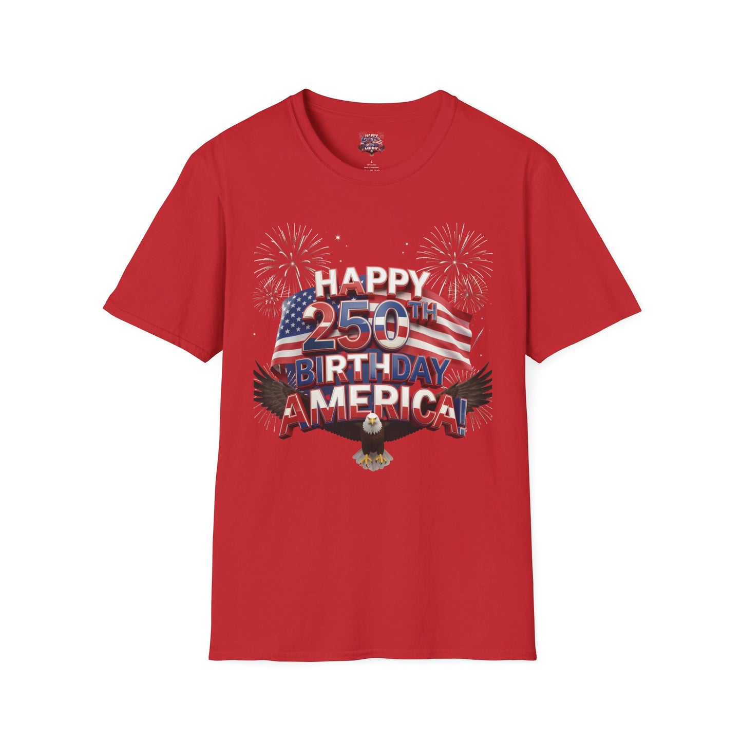 Happy 250th Birthday America T-Shirt - Patriotic Eagle Fireworks Tee