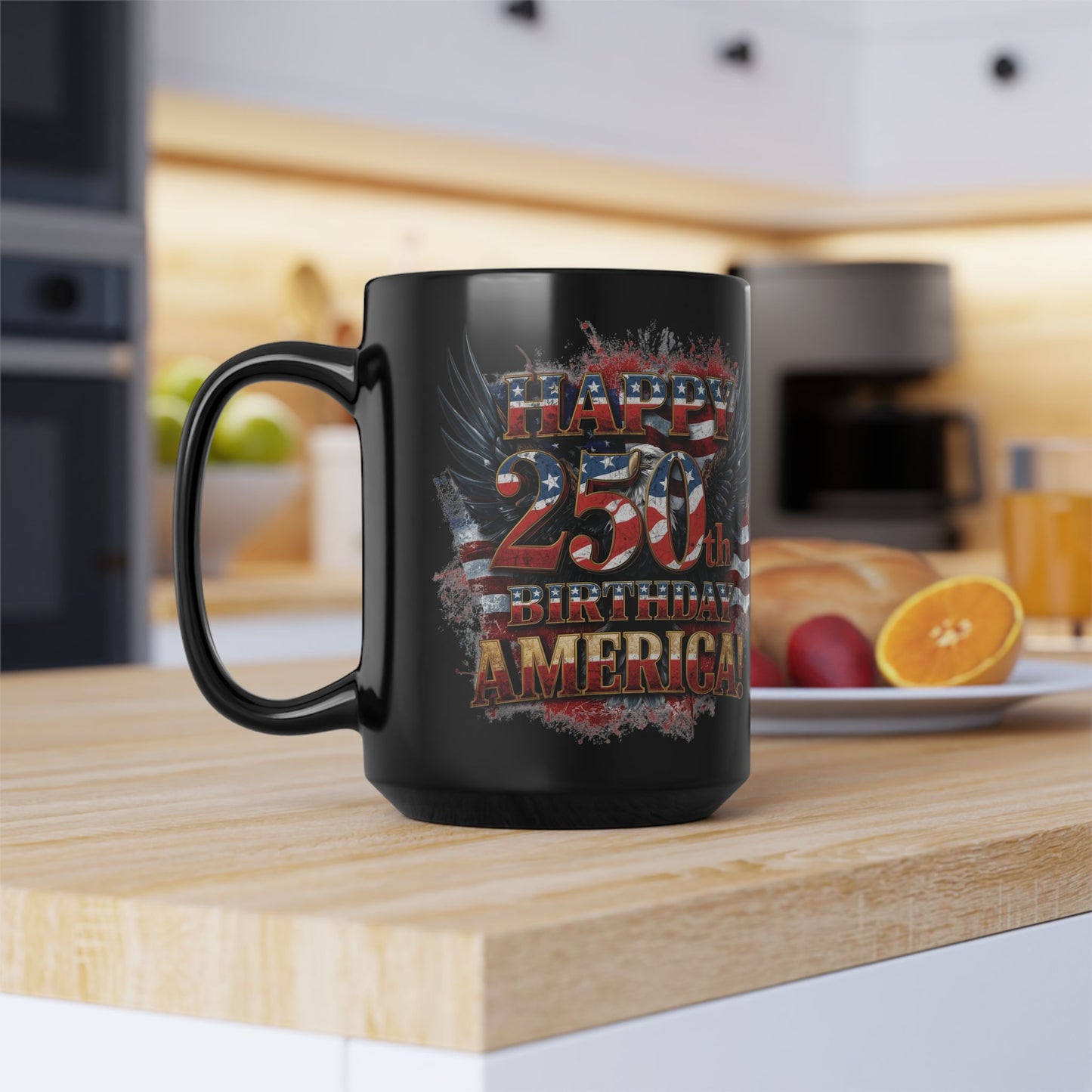 Happy 250th Birthday America Black Mug – Patriotic Anniversary Coffee Cup