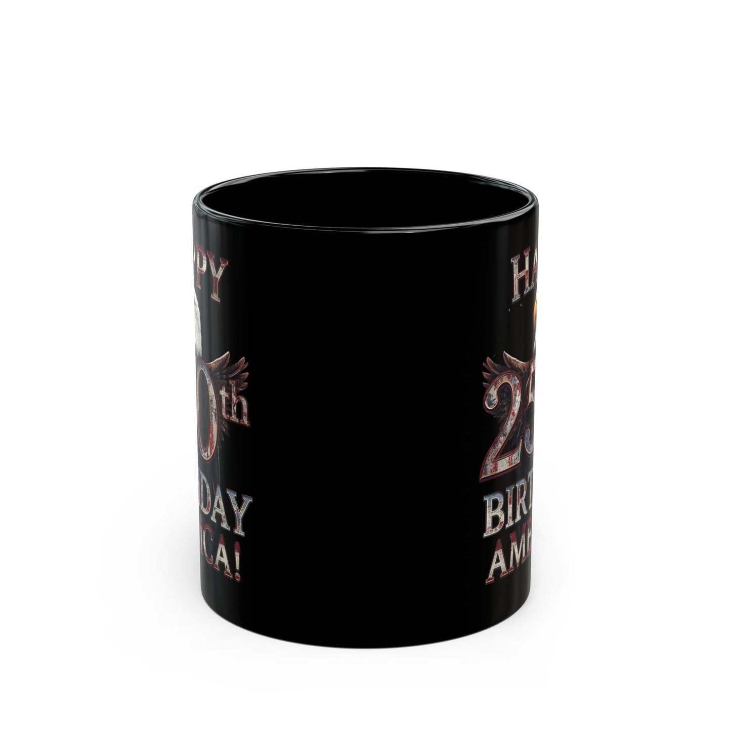 Happy 250th Birthday America Black Mug - Patriotic Eagle Coffee Cup | 11oz & 15oz