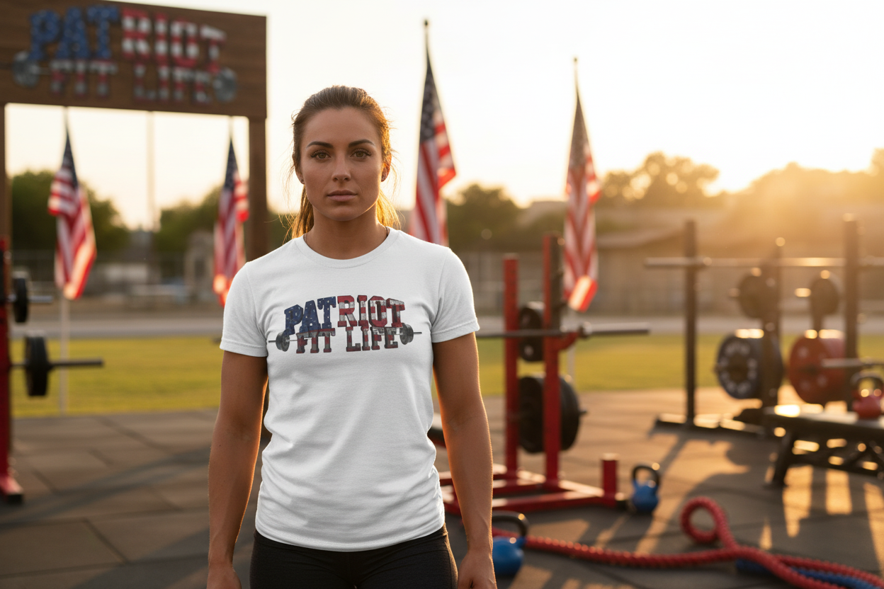 Patriot Fit Life T-Shirt | American Flag Barbell Fitness Tee