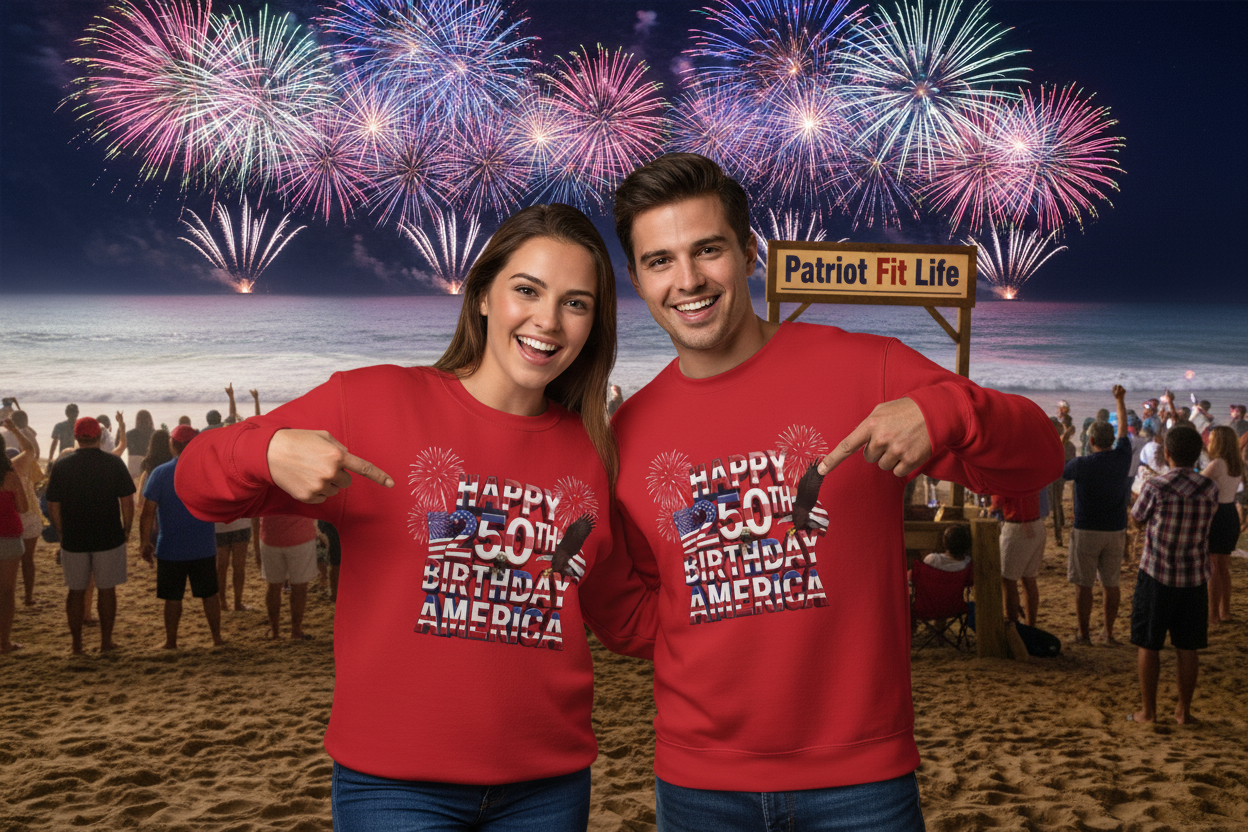 Happy 250th Birthday America Sweatshirt - Patriotic Fireworks Crewneck | Unisex