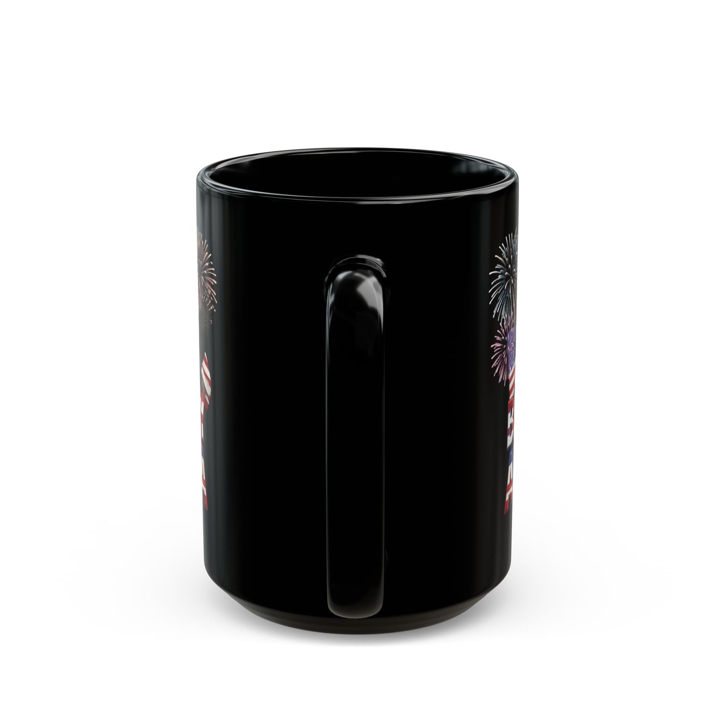 Happy 250th Birthday America Mug - Patriotic Fireworks Black Ceramic Coffee Cup  11 oz & 15 oz