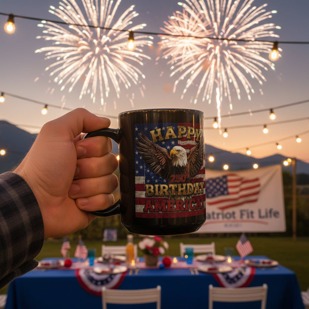 Happy 250th Birthday America Mug - Patriotic Eagle Coffee Cup