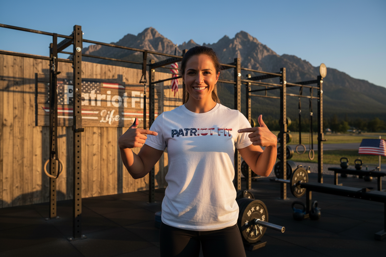 Patriot Fit T-Shirt — American Flag Text Athletic Tee