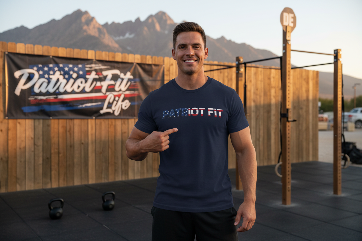 Patriot Fit T-Shirt — American Flag Text Athletic Tee