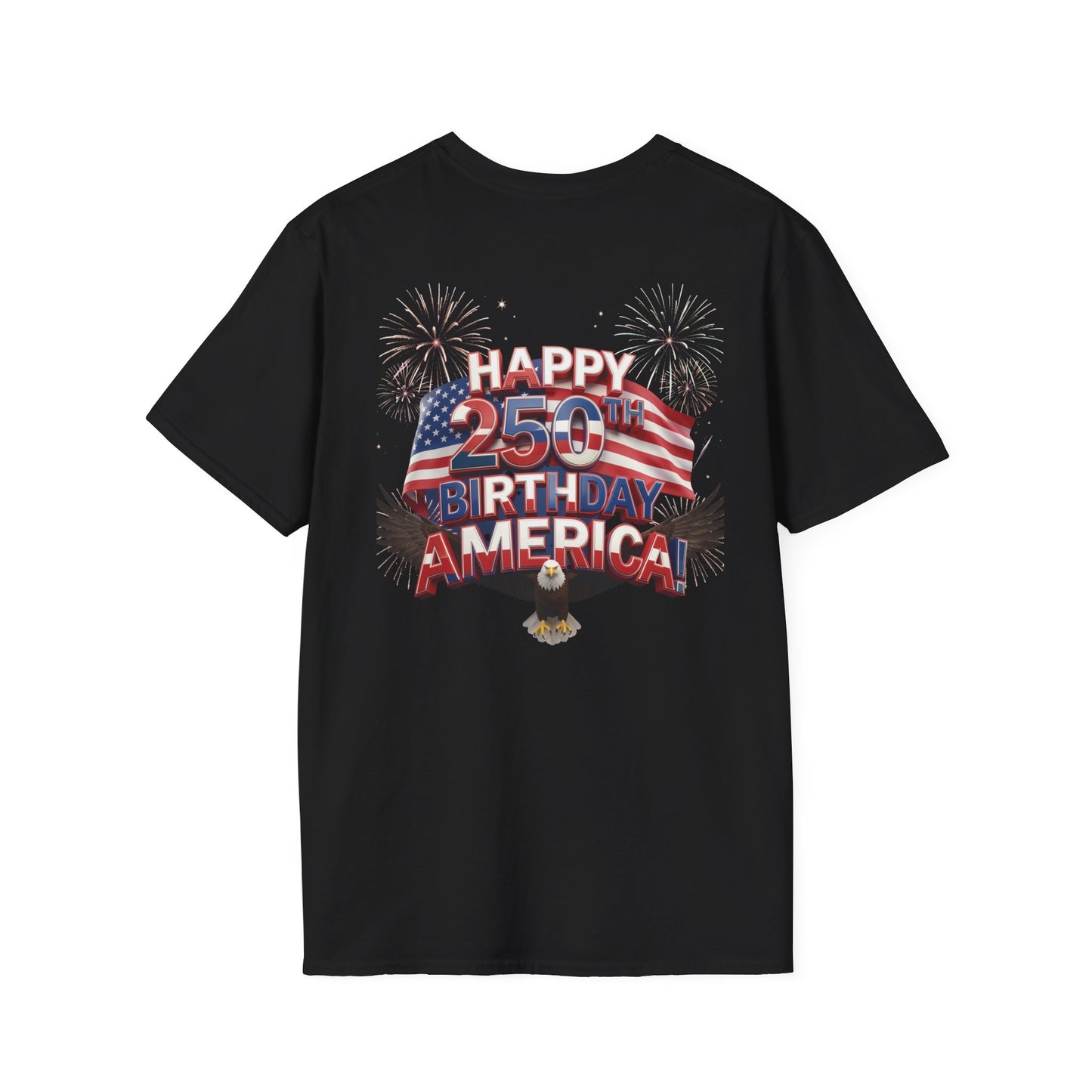 Happy 250th Birthday America T-Shirt - Patriotic Eagle Fireworks Tee