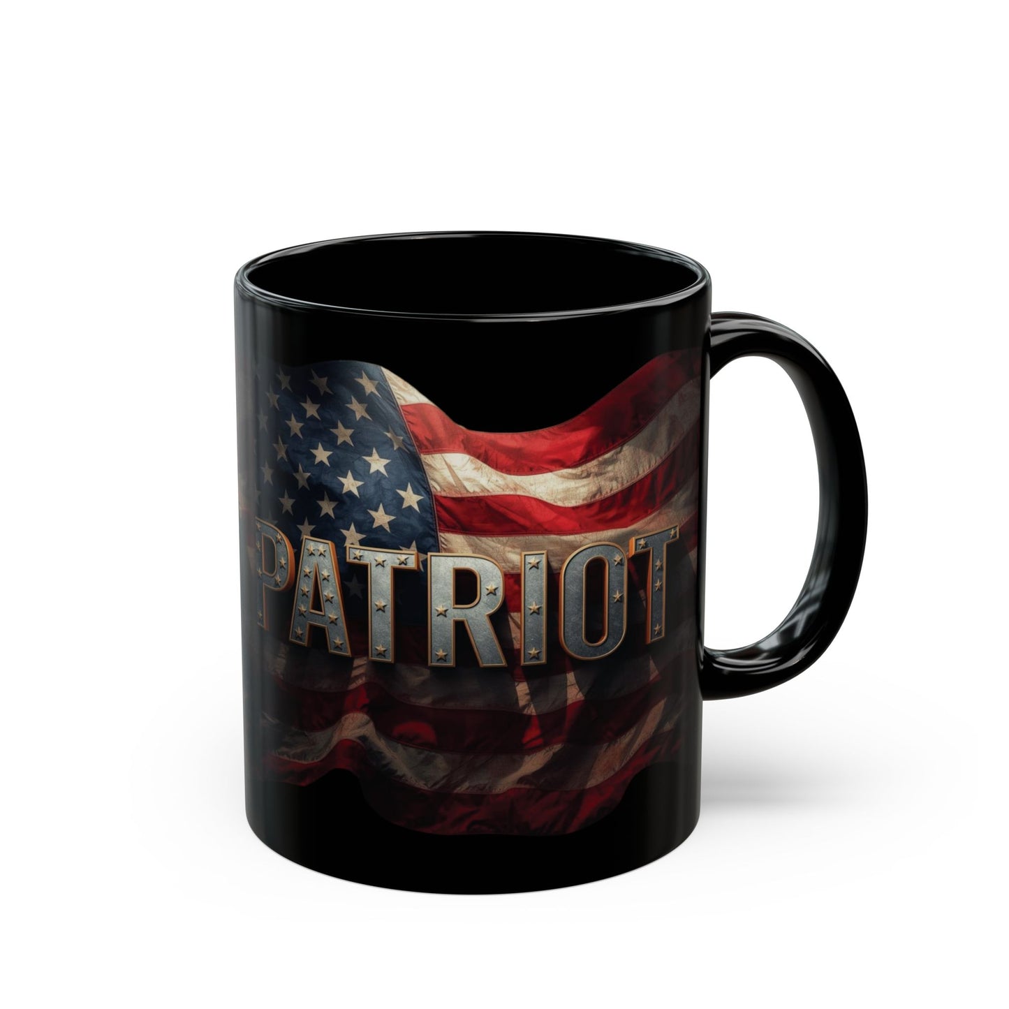 Patriot Mug - American Flag Black Ceramic Coffee Cup  11 oz & 15 oz