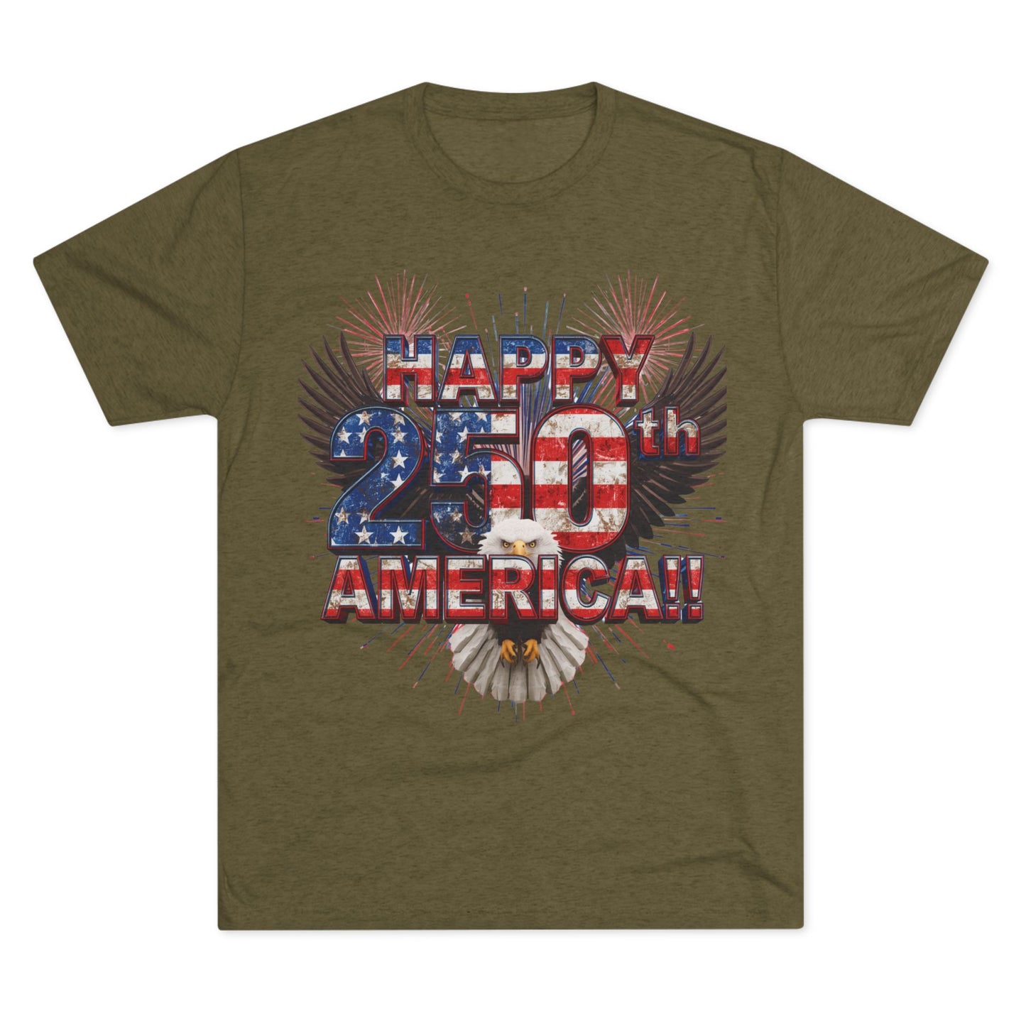 Happy 250th America T-Shirt | Patriotic Eagle Fireworks Tri-Blend Tee | July 4th 2026