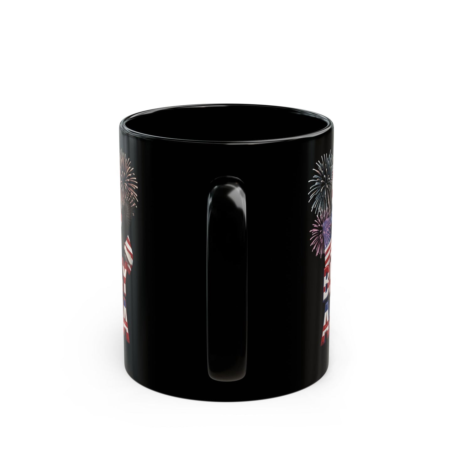 Happy 250th Birthday America Mug - Patriotic Fireworks Black Ceramic Coffee Cup  11 oz & 15 oz