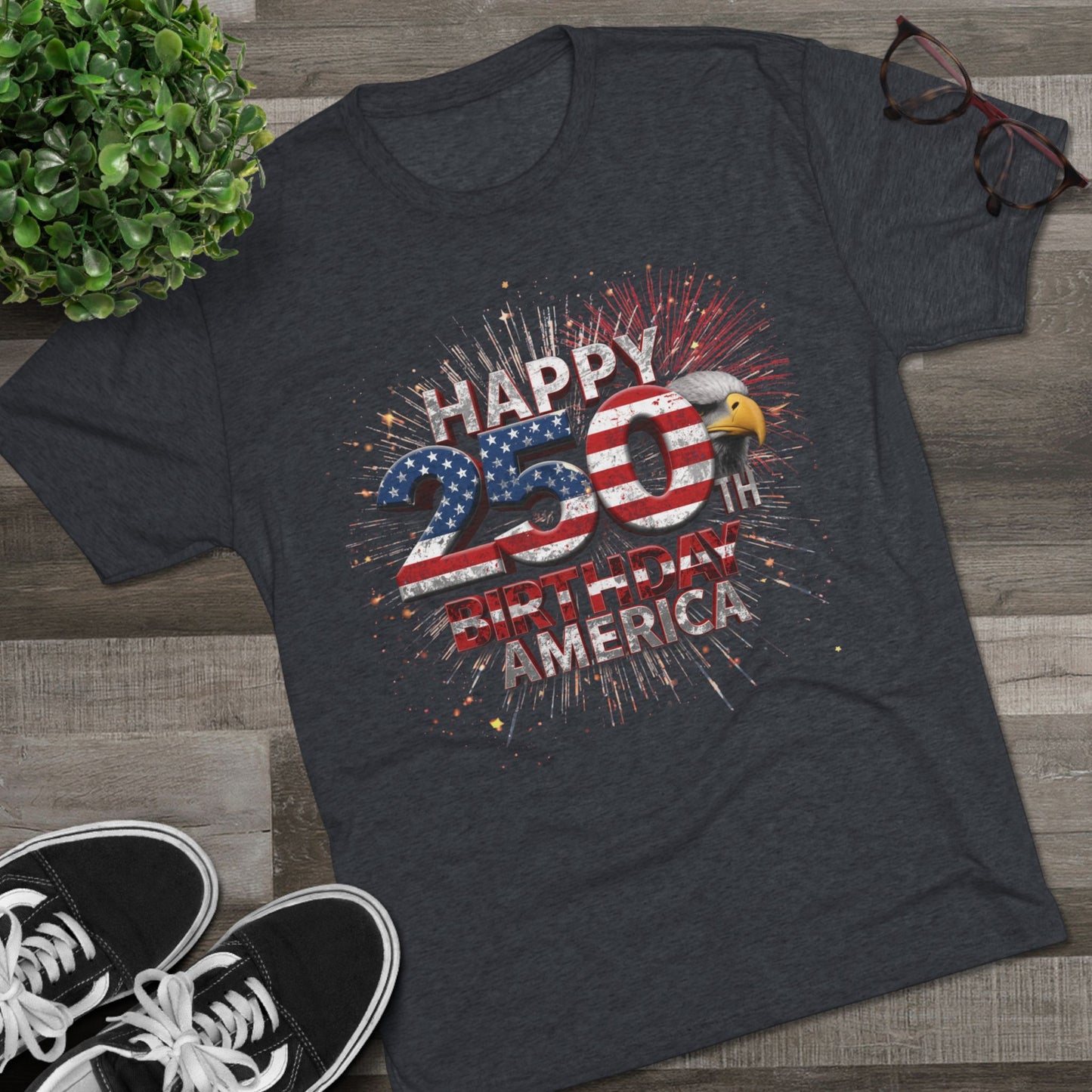 Happy 250th Birthday America Vintage T-Shirt | Patriotic Eagle 250 Tri-Blend Tee | 1776-2026