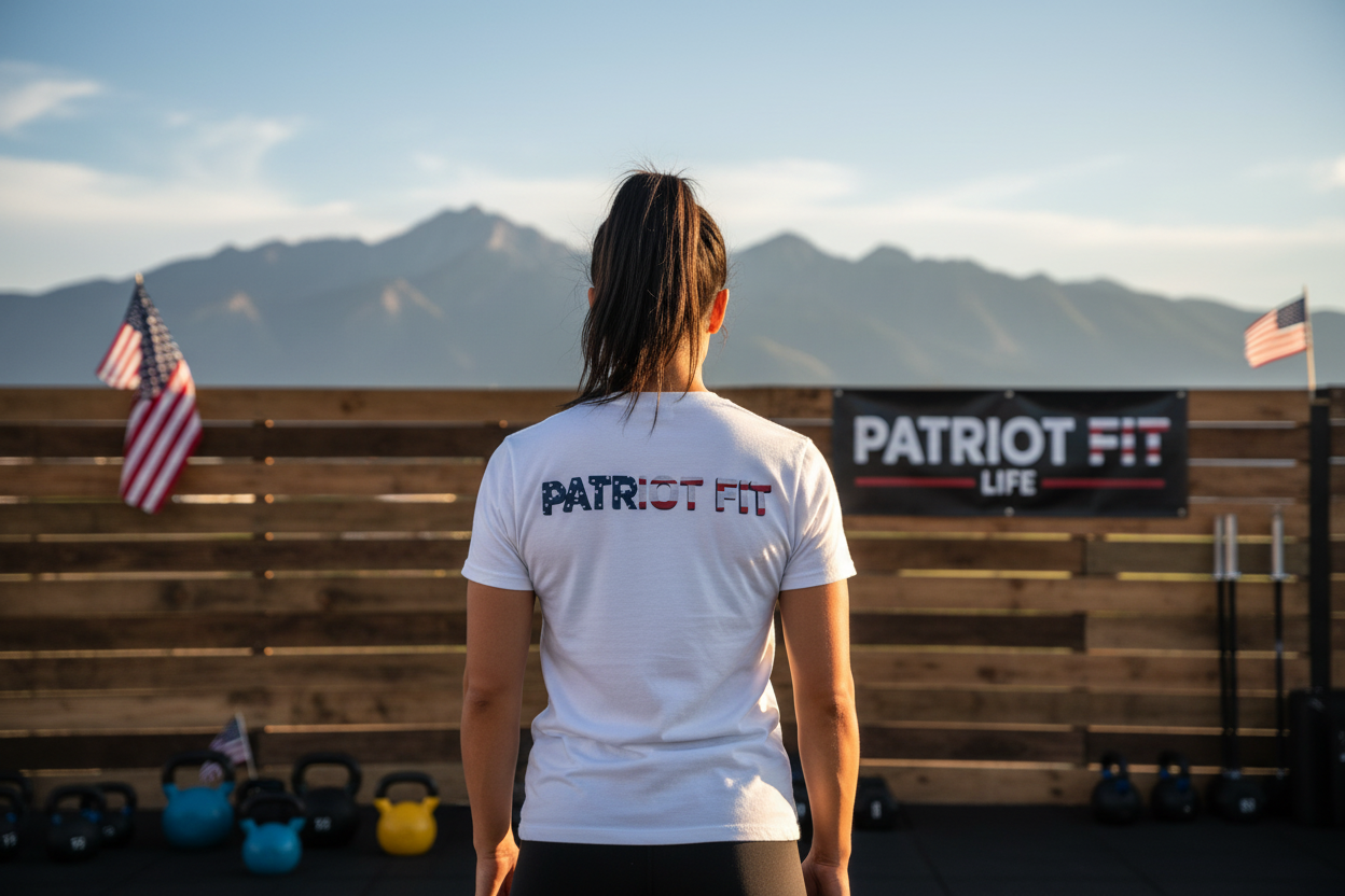 Patriot Fit T-Shirt — American Flag Text Athletic Tee