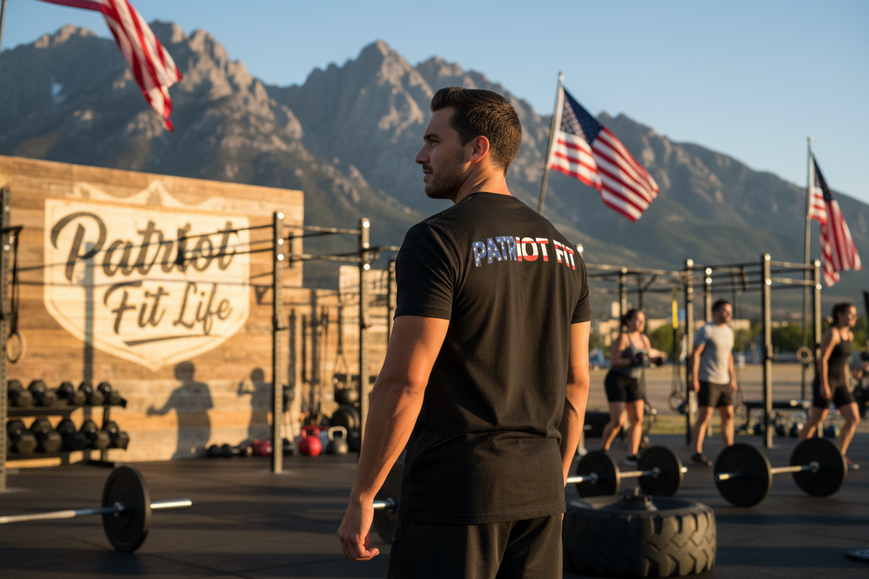 Patriot Fit T-Shirt — American Flag Text Athletic Tee