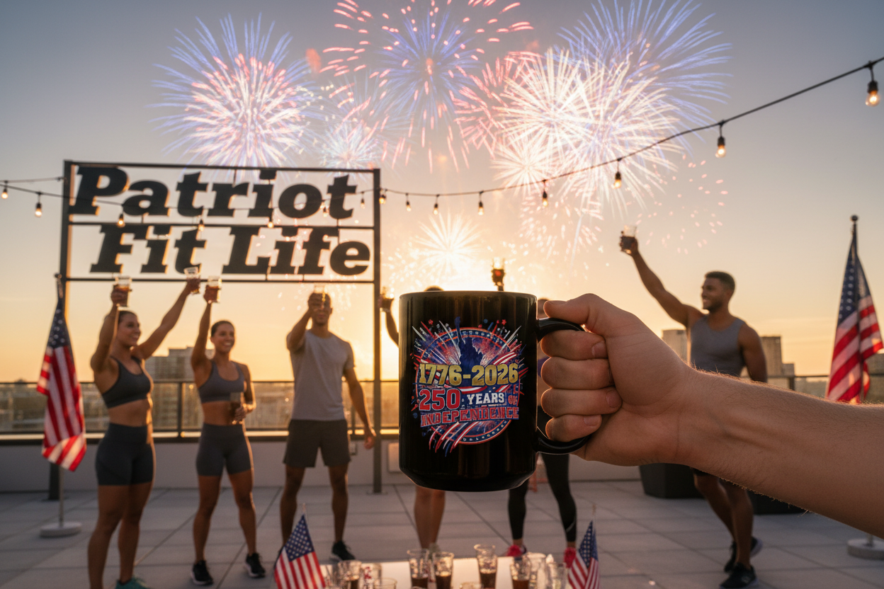 250 Years of Independence Mug 1776-2026 — Patriotic Black Coffee Mug with Fireworks & Statue of Liberty