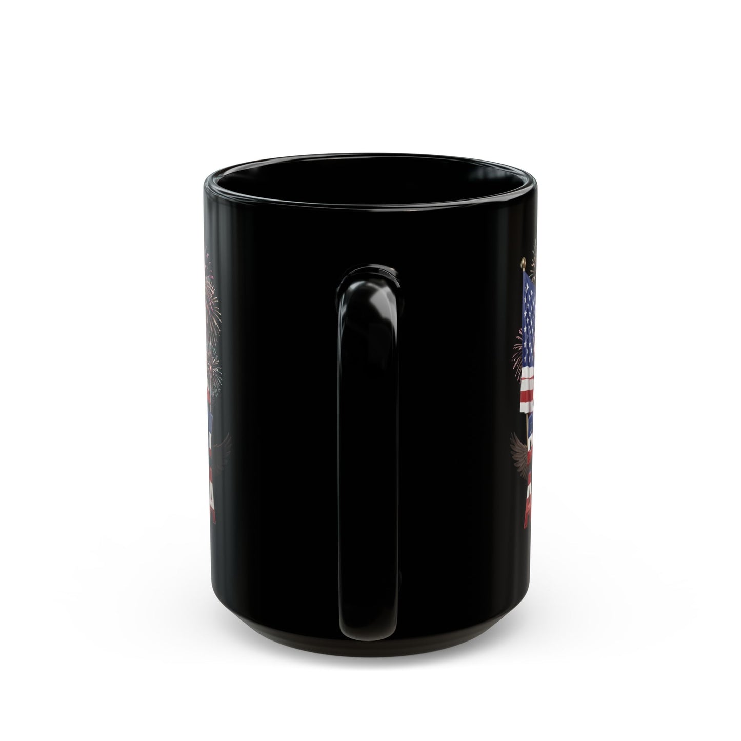 Happy 250th Birthday America Black Mug - Patriotic Eagle, Flag & Fireworks | 11oz & 15oz