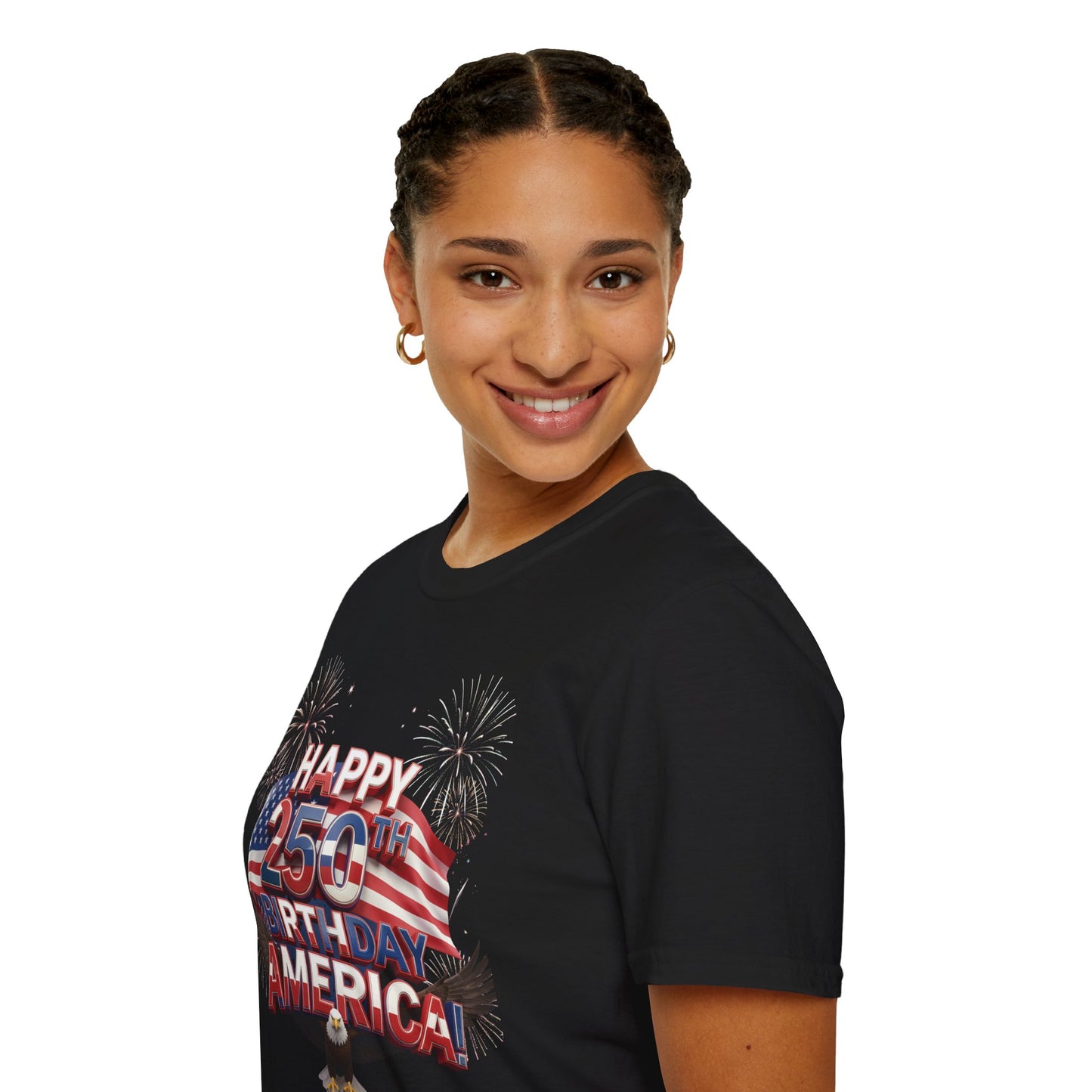 Happy 250th Birthday America T-Shirt - Patriotic Eagle Fireworks Tee