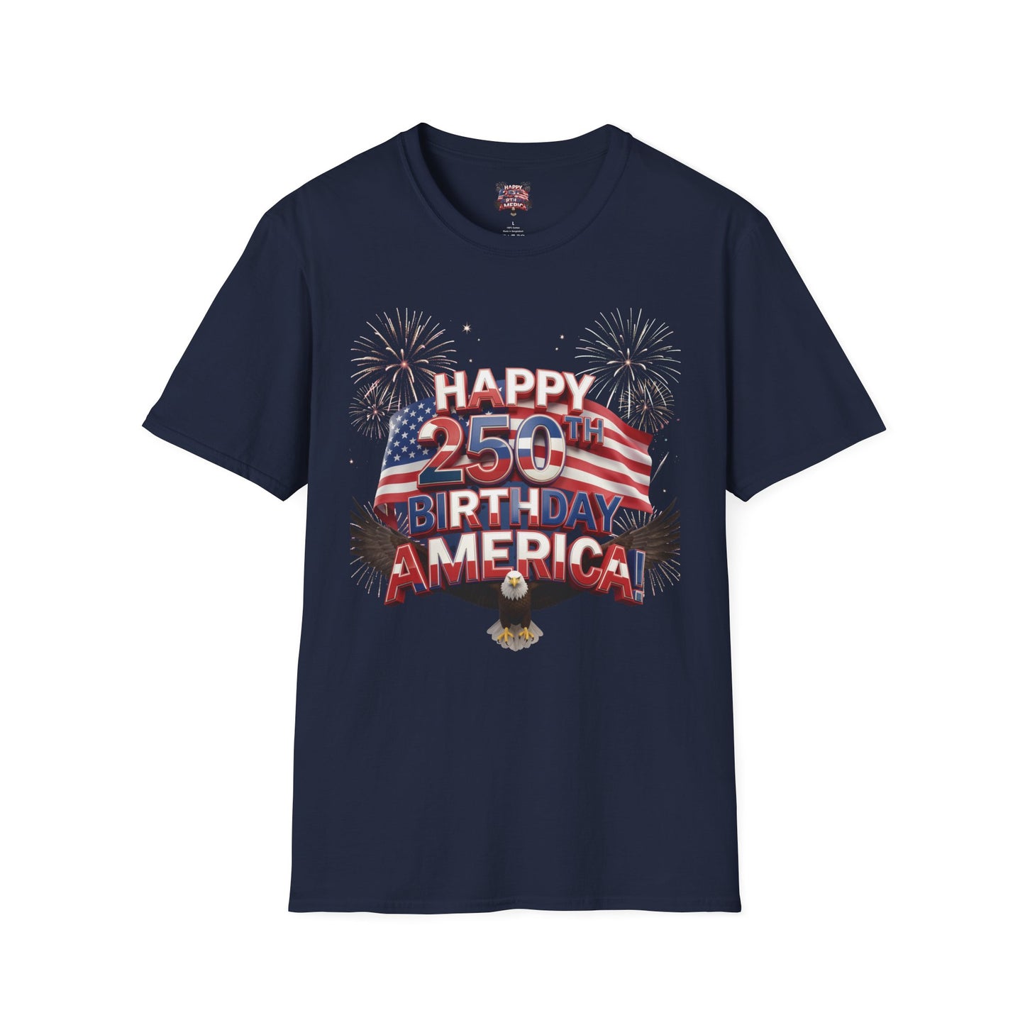 Happy 250th Birthday America T-Shirt - Patriotic Eagle Fireworks Tee