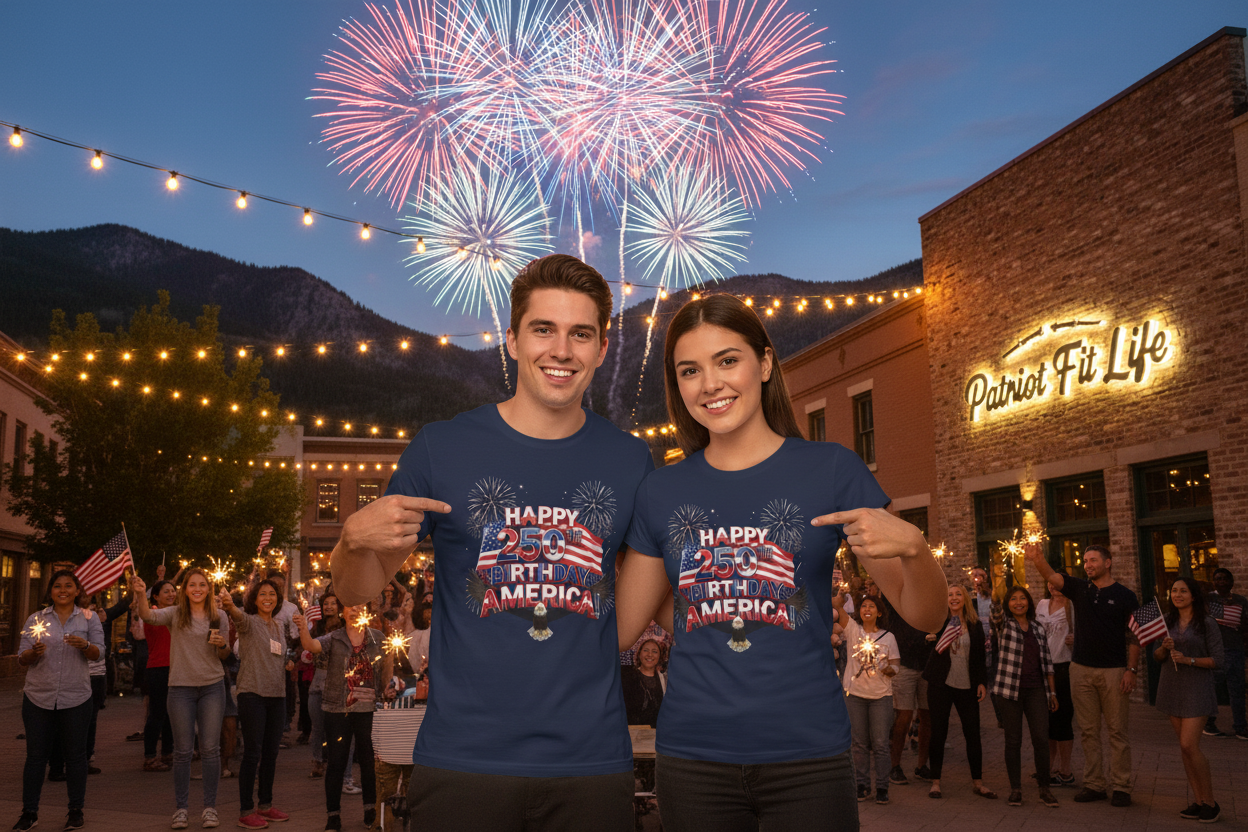 Happy 250th Birthday America T-Shirt - Patriotic Eagle Fireworks Tee