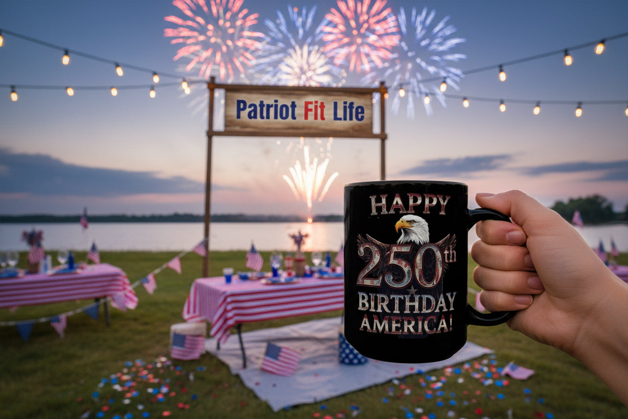 Happy 250th Birthday America Black Mug - Patriotic Eagle Coffee Cup | 11oz & 15oz