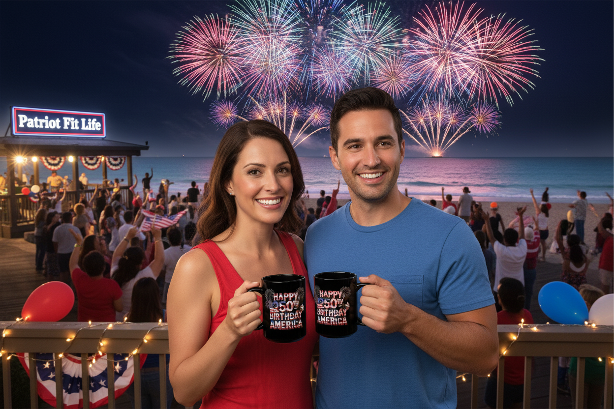 Happy 250th Birthday America Mug - Patriotic Fireworks Black Ceramic Coffee Cup  11 oz & 15 oz