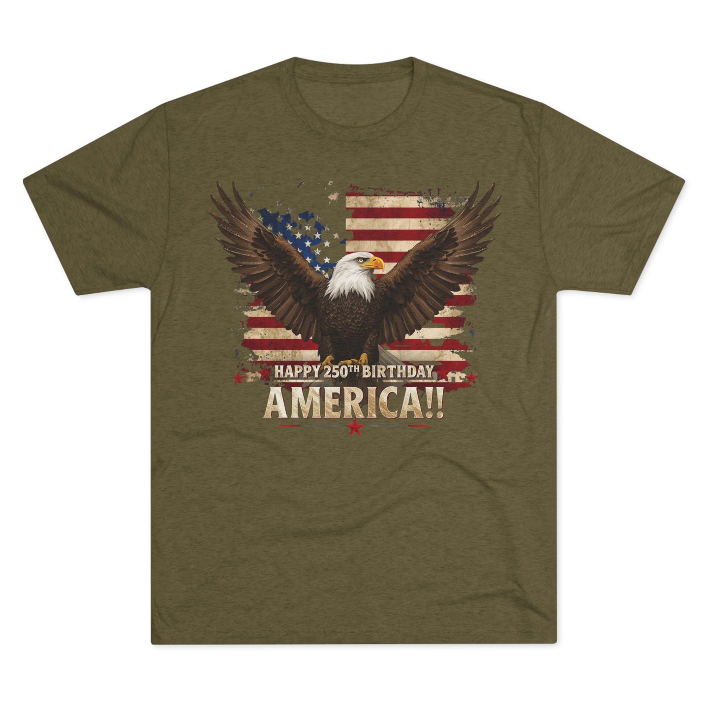 Happy 250th Birthday America T-Shirt | Patriotic Bald Eagle Flag Tri-Blend Tee | 1776–2026