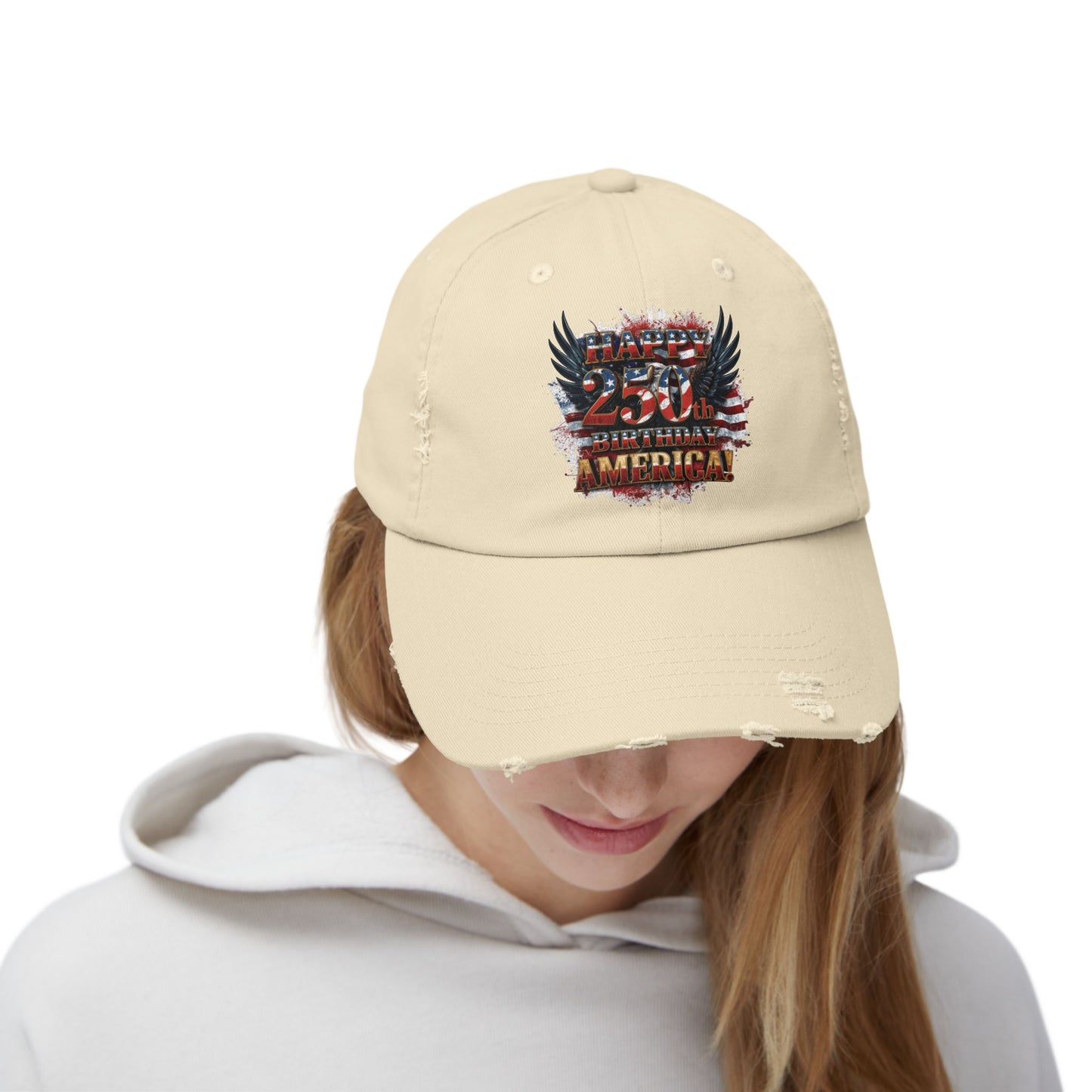 Happy 250th Birthday America Distressed Baseball Cap | Vintage Flag Hat