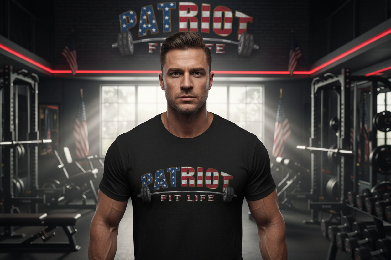 Patriot Fit Life T-Shirt | American Flag Weightlifting Gym Tee