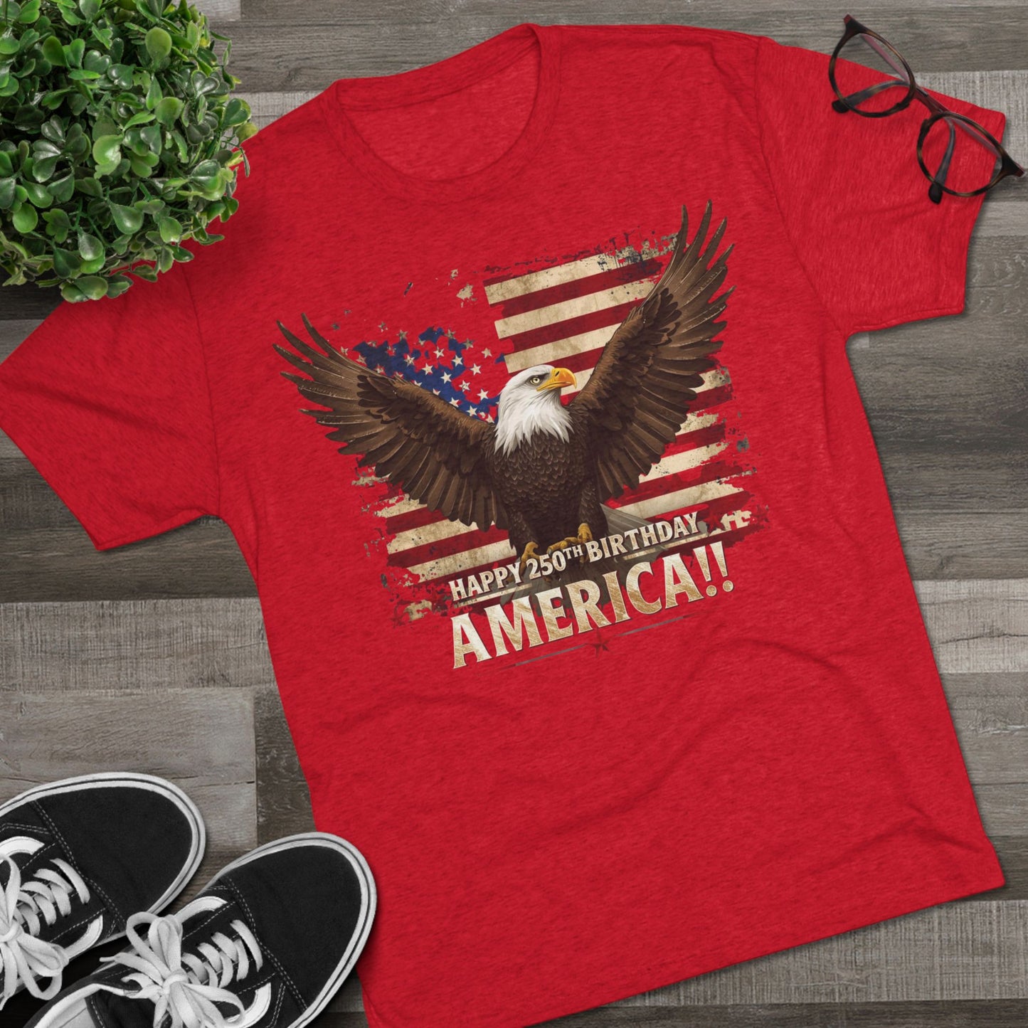 Happy 250th Birthday America T-Shirt | Patriotic Bald Eagle Flag Tri-Blend Tee | 1776–2026