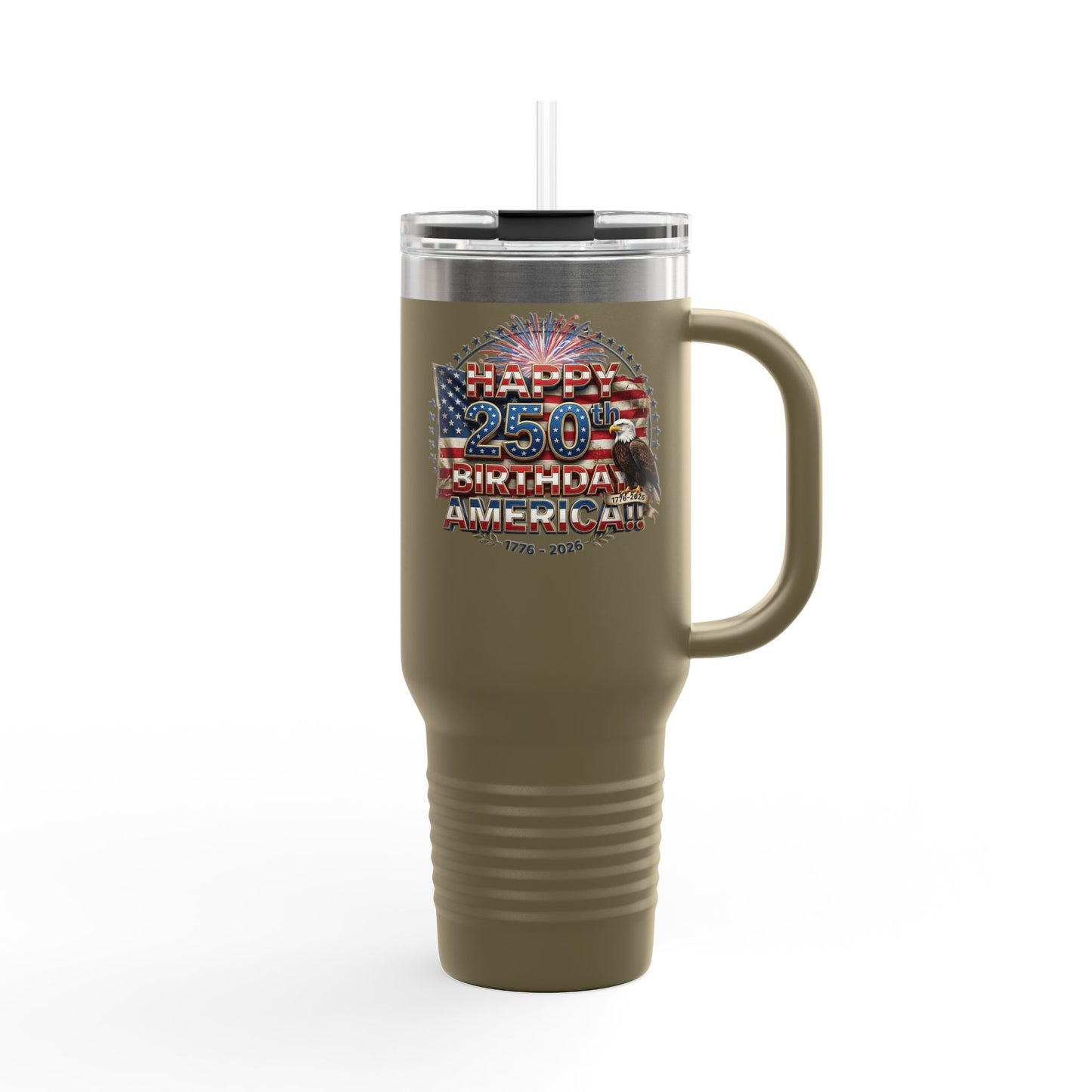 Happy 250th Birthday America Tumbler | 40oz Insulated Travel Mug | 6 Colors | 1776-2026