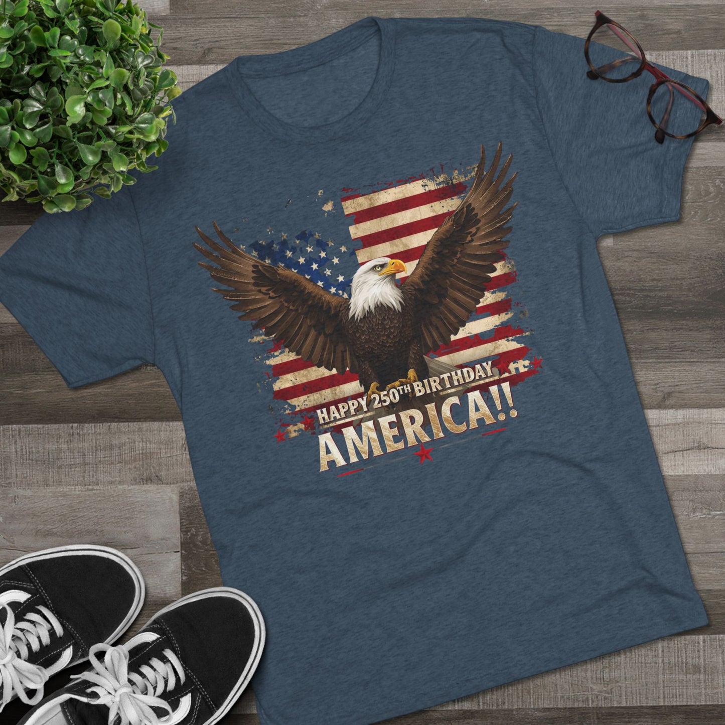 Happy 250th Birthday America T-Shirt | Patriotic Bald Eagle Flag Tri-Blend Tee | 1776–2026
