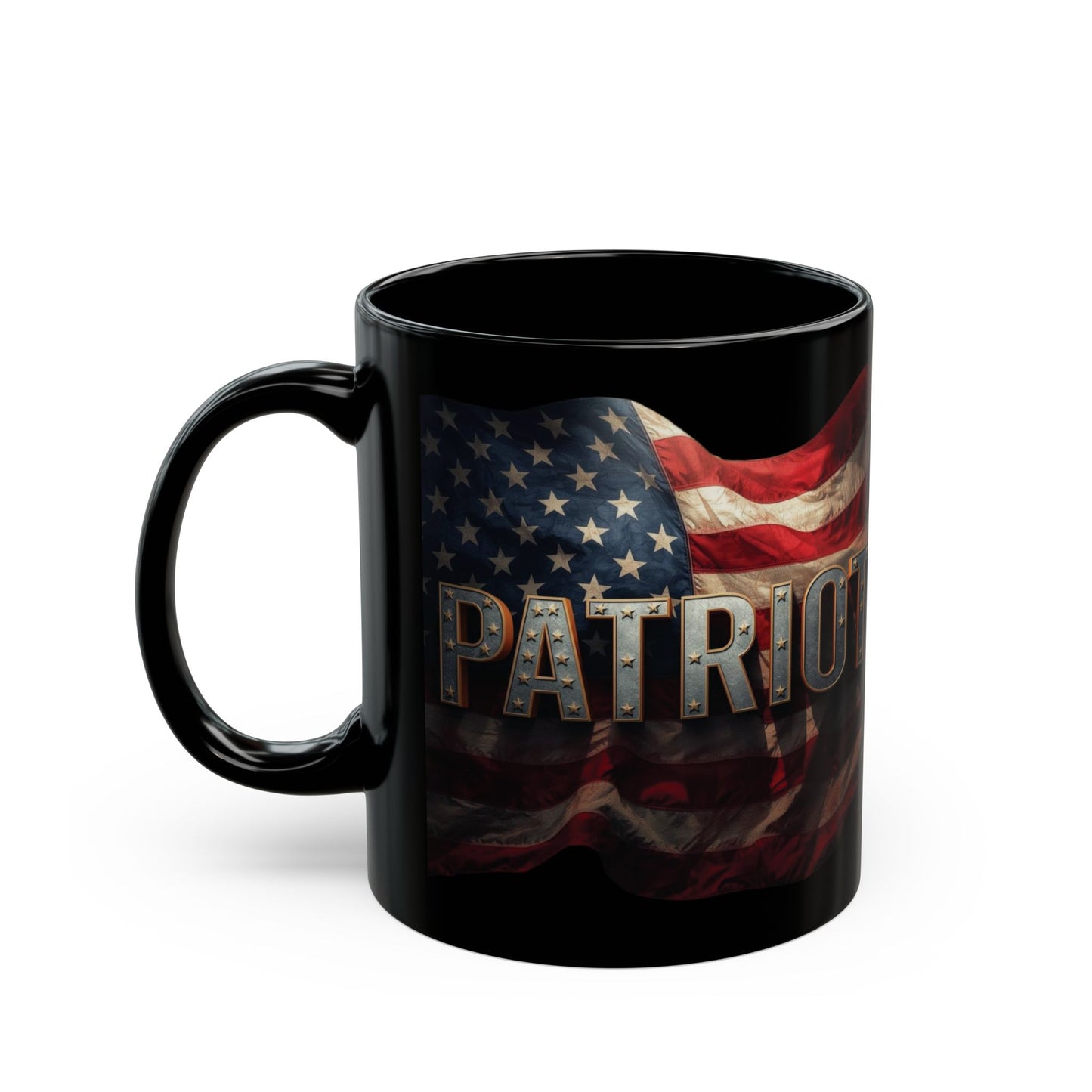 Patriot Mug - American Flag Black Ceramic Coffee Cup  11 oz & 15 oz