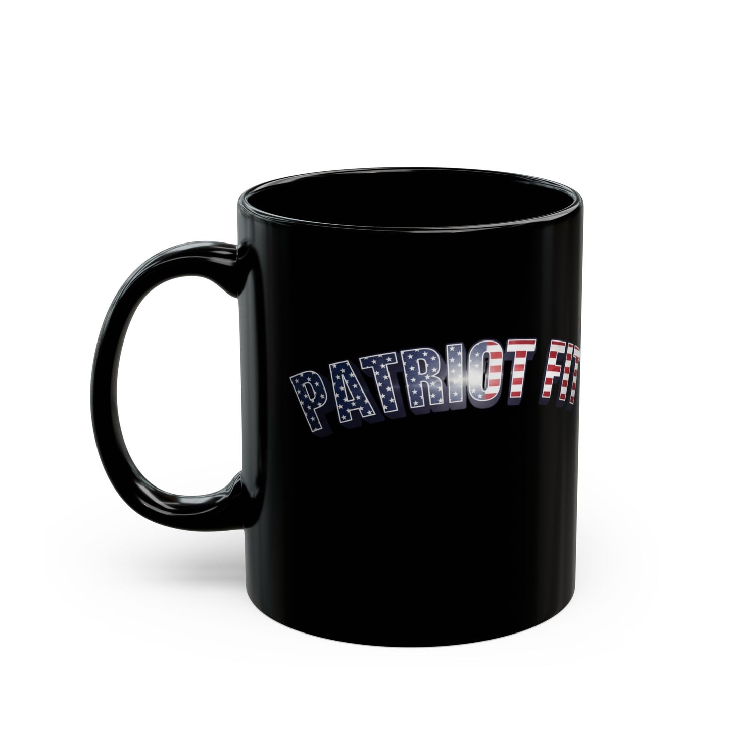 Patriot Fit - Black Mug — American Flag Text Coffee Cup (11oz, 15oz)