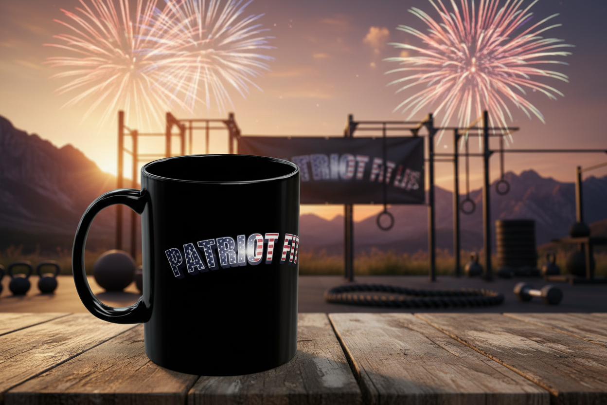 Patriot Fit - Black Mug — American Flag Text Coffee Cup (11oz, 15oz)