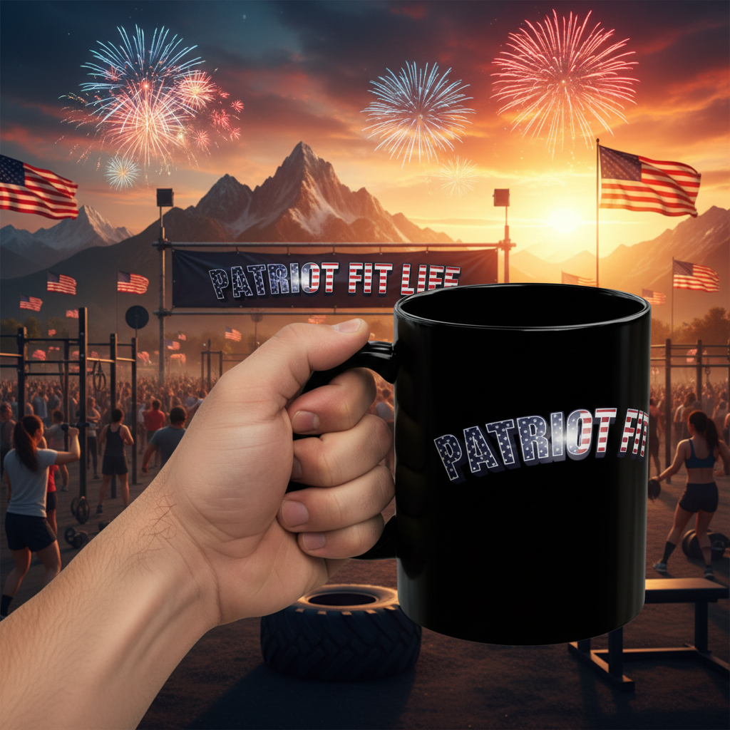 Patriot Fit - Black Mug — American Flag Text Coffee Cup (11oz, 15oz)